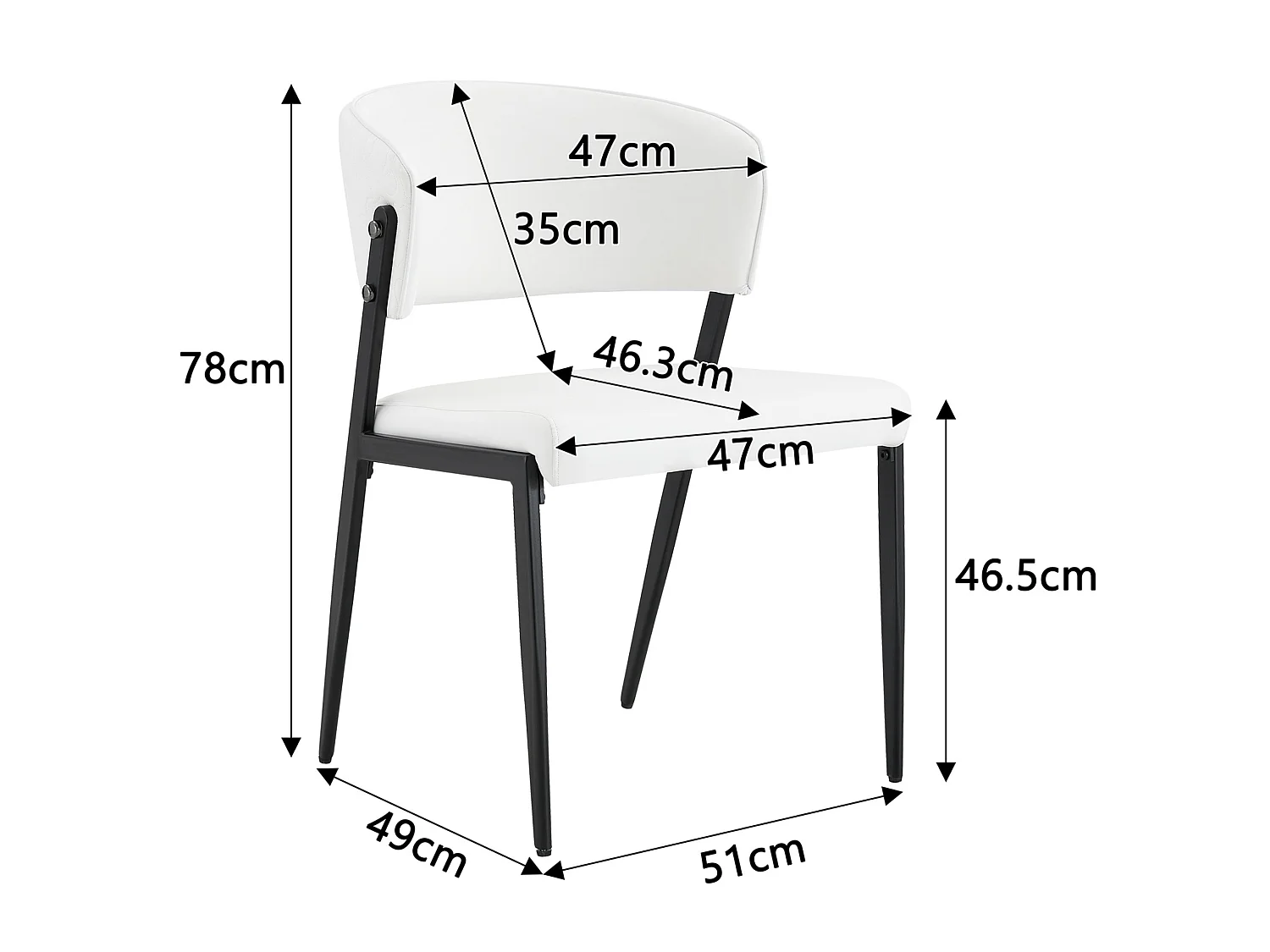 Moderne Eetkamerstoelen met Gebogen Gewatteerde Rugleuning, PU Bekleding en Metalen Poten, Set van 2
