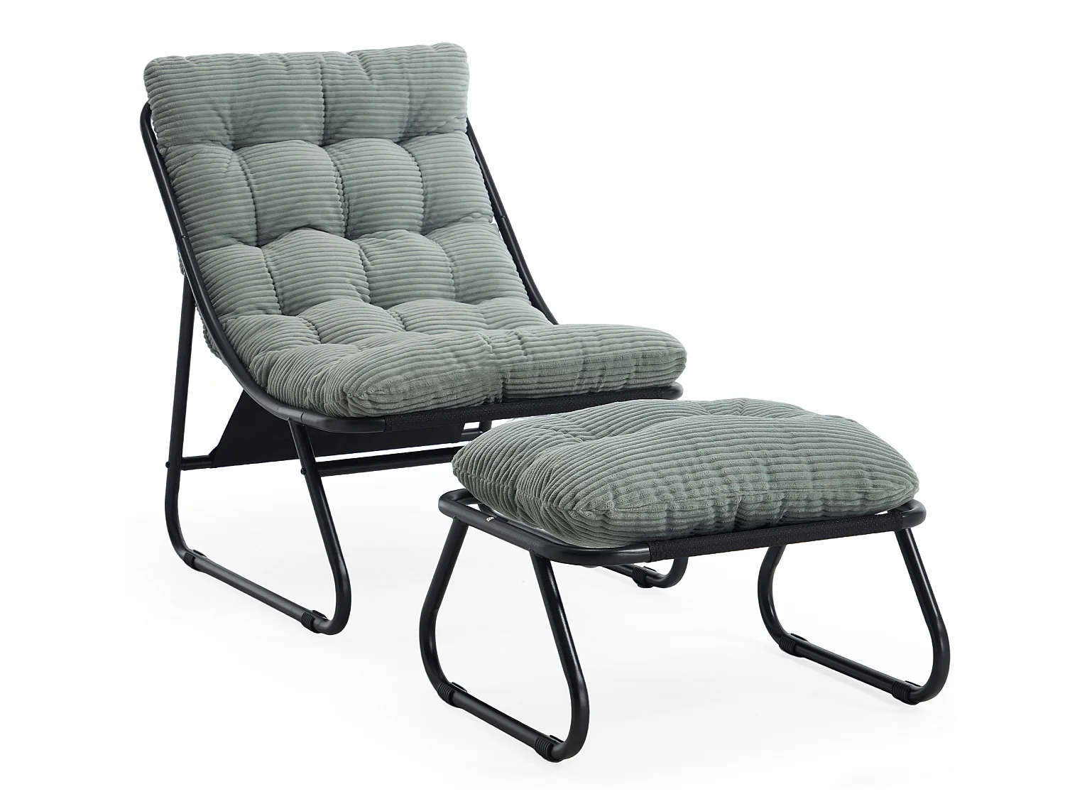 Fauteuil de Jardin avec Repose-Pieds Ottoman, Rembourrage Épais et Siège Respirant - Style Moderne Vert Clair