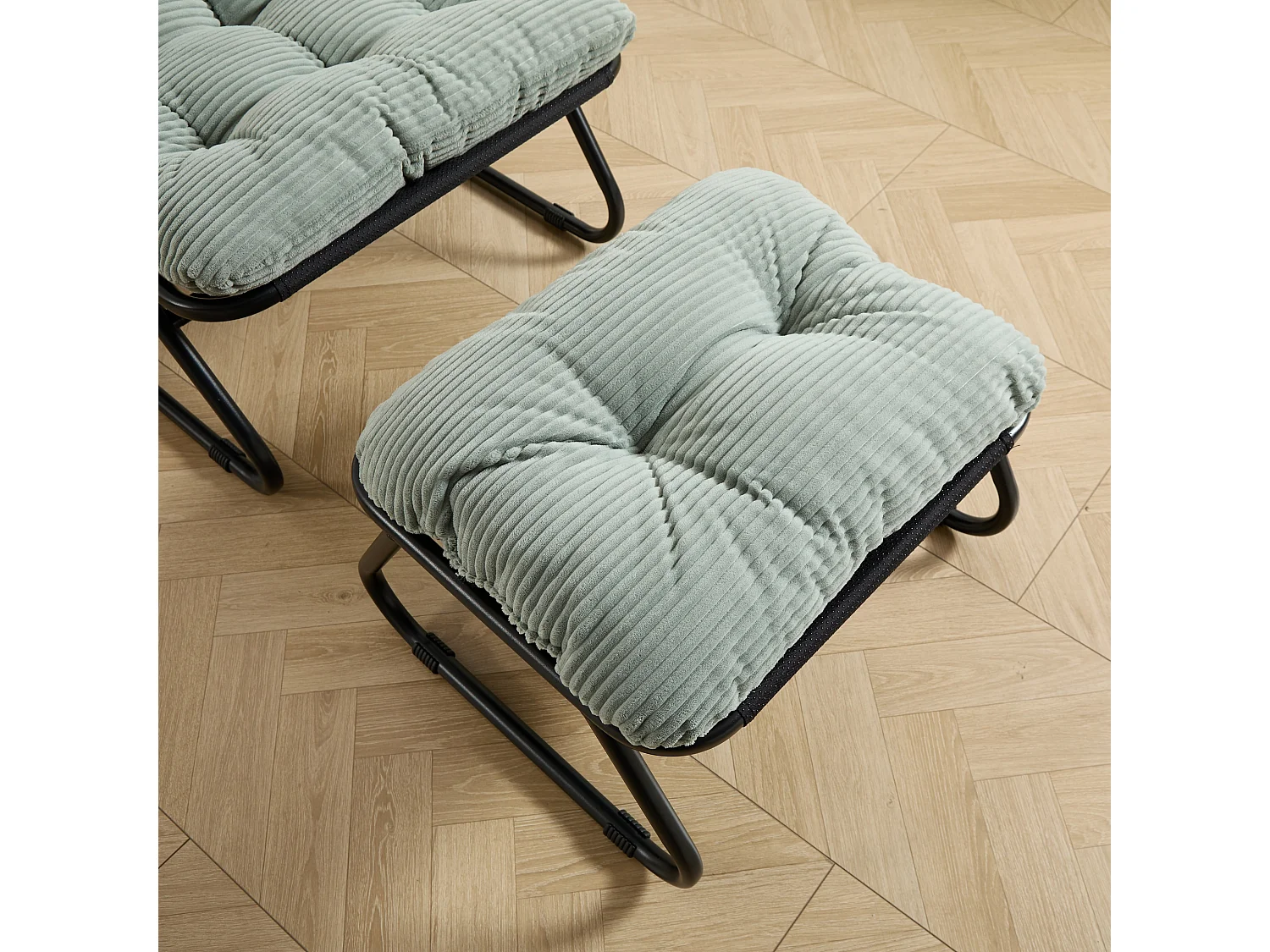 Fauteuil de Jardin avec Repose-Pieds Ottoman, Rembourrage Épais et Siège Respirant - Style Moderne Vert Clair