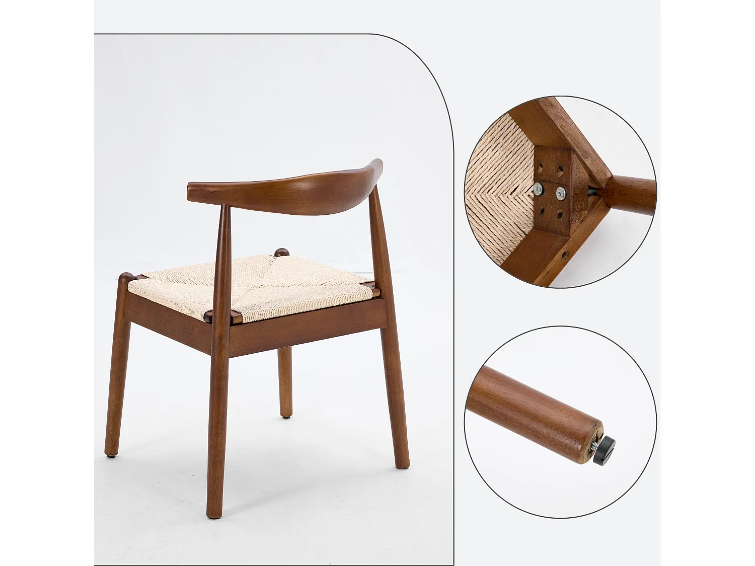 Set van 2 Houten Eetkamerstoelen met Handgeweven Papierkoord Zitting en Gebogen Rugleuning