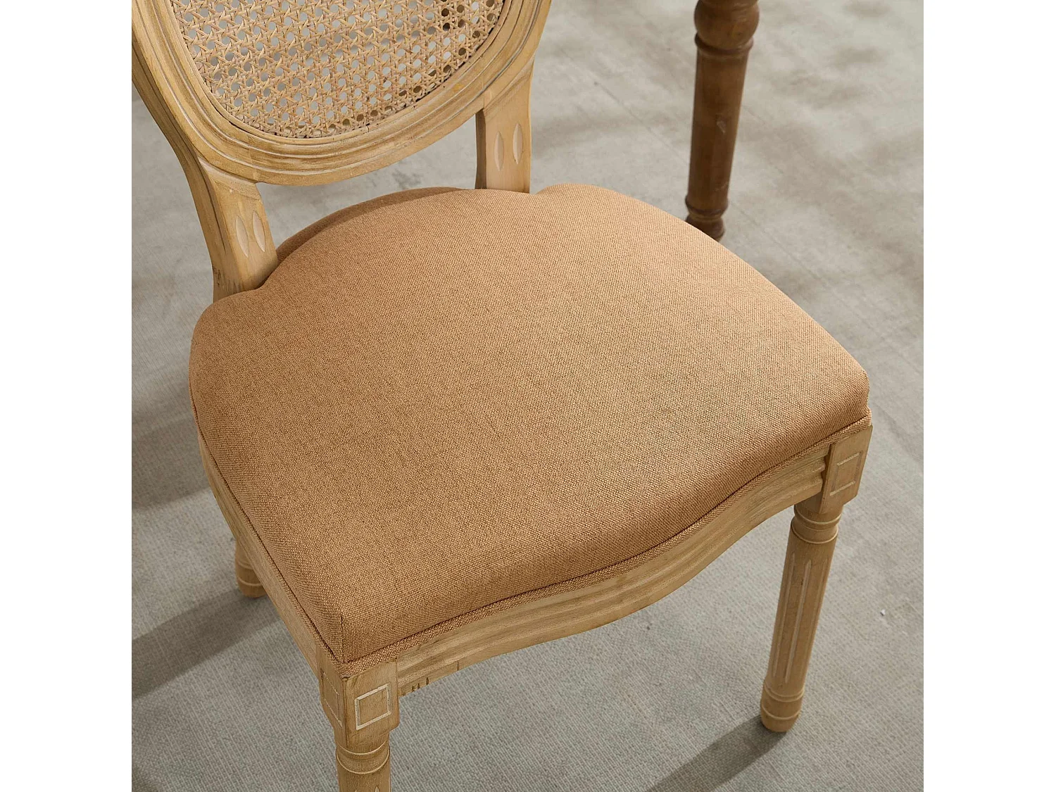 Sedie da Pranzo Vintage Francesi Set da 2, Schienale in Rattan, Rivestimento in Lino