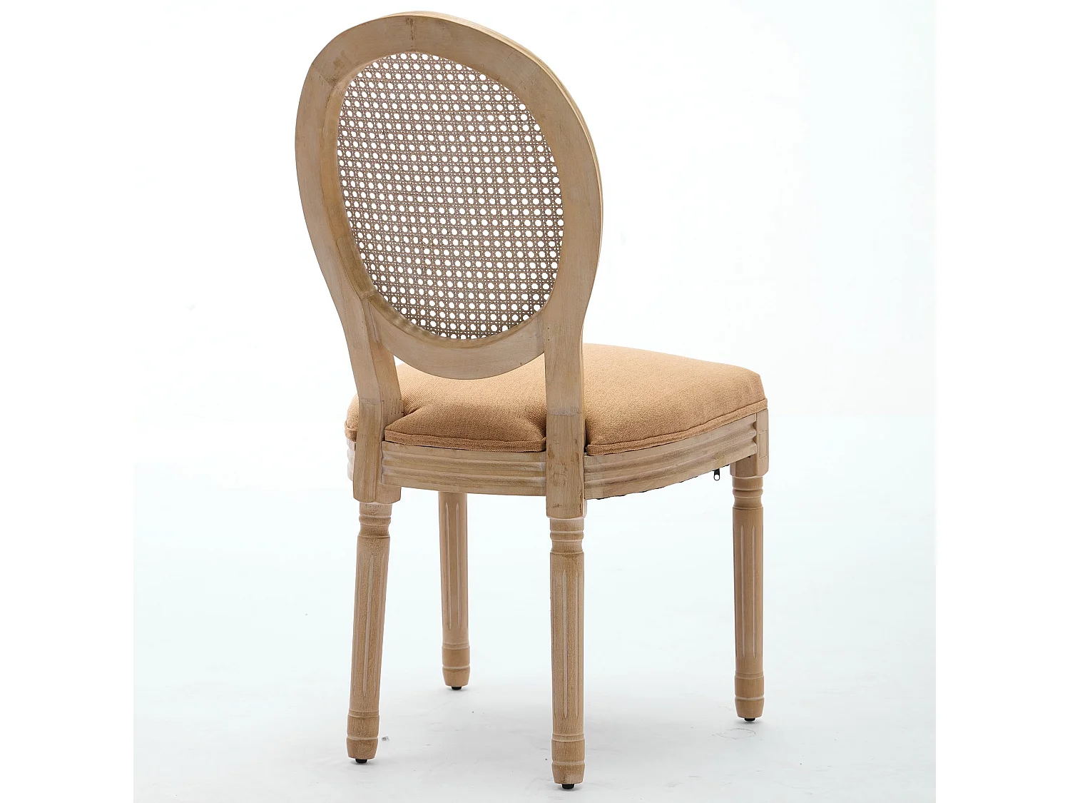 Sedie da Pranzo Vintage Francesi Set da 2, Schienale in Rattan, Rivestimento in Lino