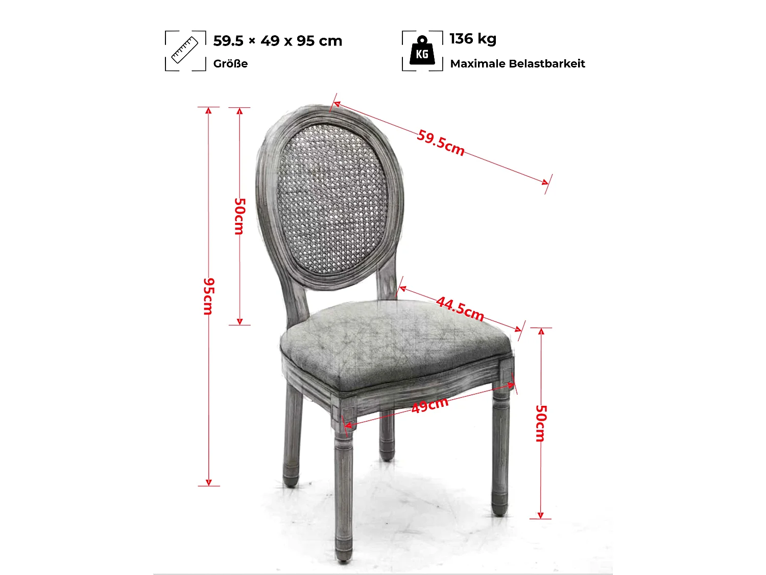 Sedie da Pranzo Vintage Francesi Set da 2, Schienale in Rattan, Rivestimento in Lino