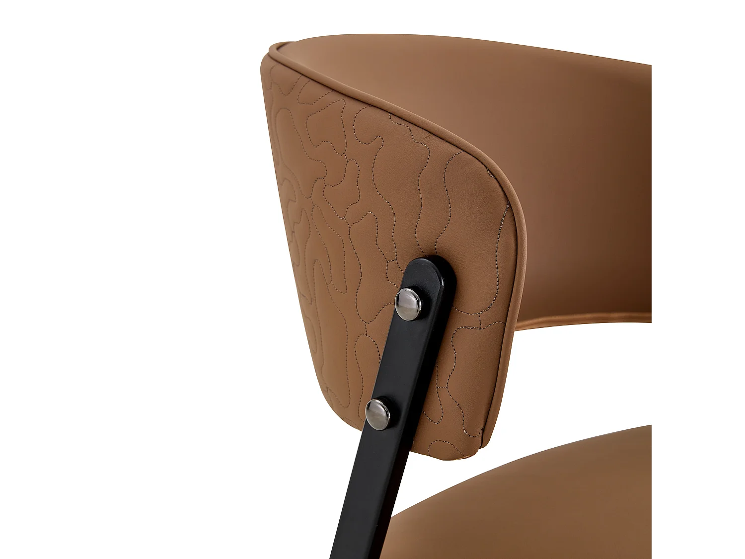 Moderne Set van 2 Eetkamerstoelen met Gebogen Gestoffeerde Rugleuning, PU Bekleding en Metalen Poten