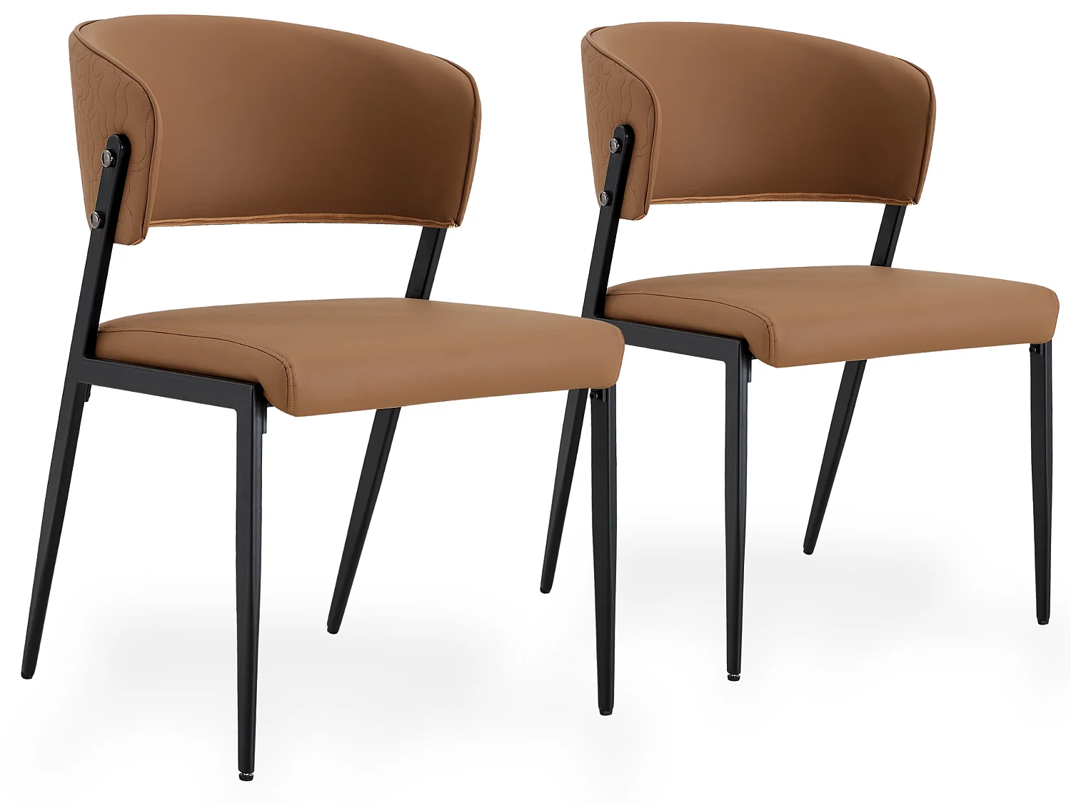 Moderne Set van 2 Eetkamerstoelen met Gebogen Gestoffeerde Rugleuning, PU Bekleding en Metalen Poten