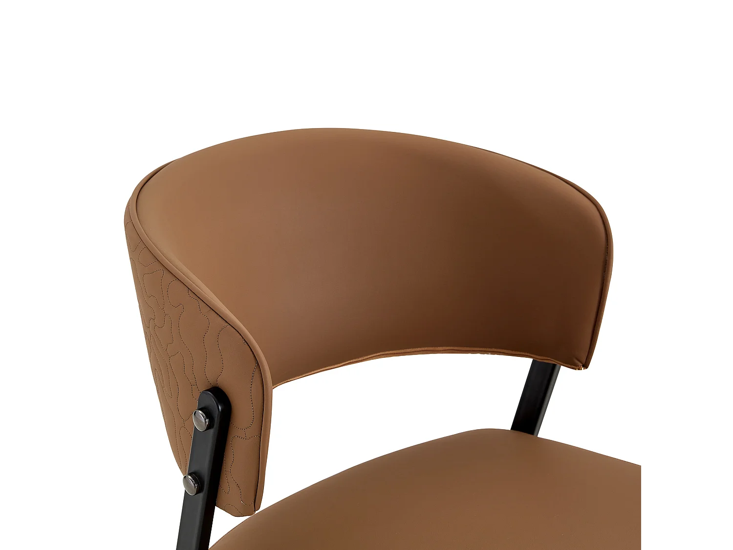 Moderne Set van 2 Eetkamerstoelen met Gebogen Gestoffeerde Rugleuning, PU Bekleding en Metalen Poten