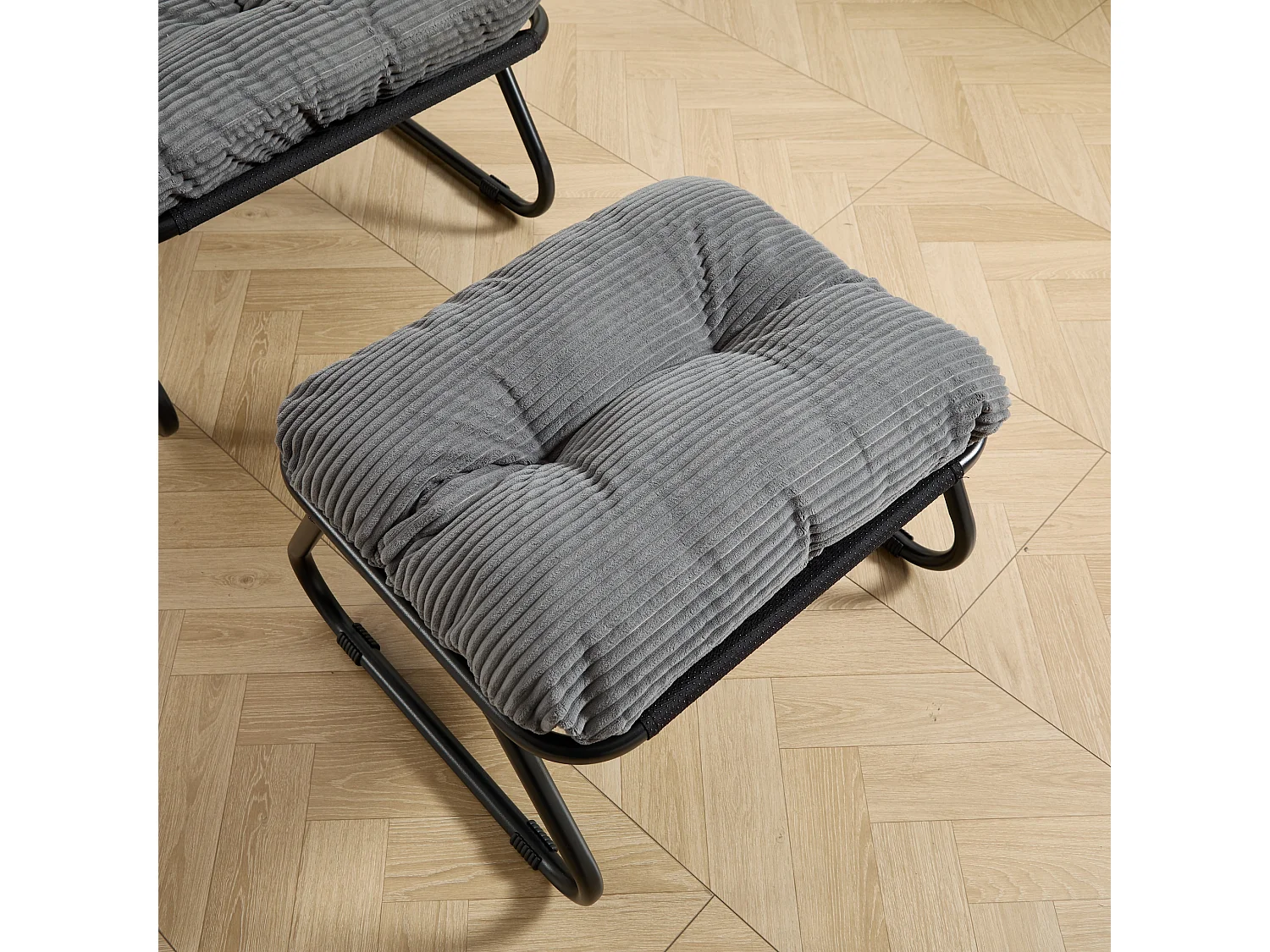 Chaise longue d'extérieur avec repose-pieds ottoman, rembourrage épais et siège respirant - Style moderne gris