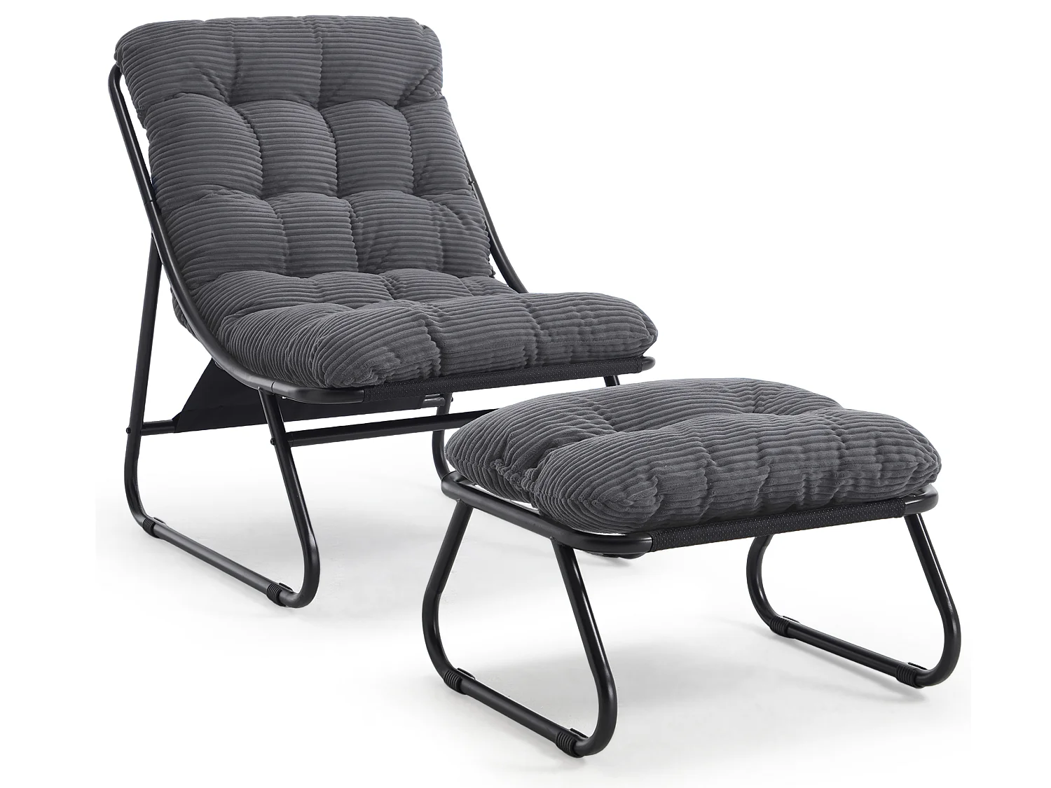 Chaise longue d'extérieur avec repose-pieds ottoman, rembourrage épais et siège respirant - Style moderne gris