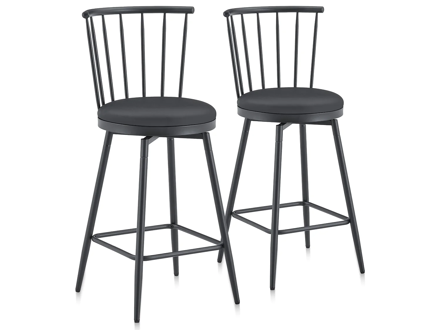 Ensemble de 2 tabourets de bar industriels avec dossier Windsor et siège pivotant à 360°