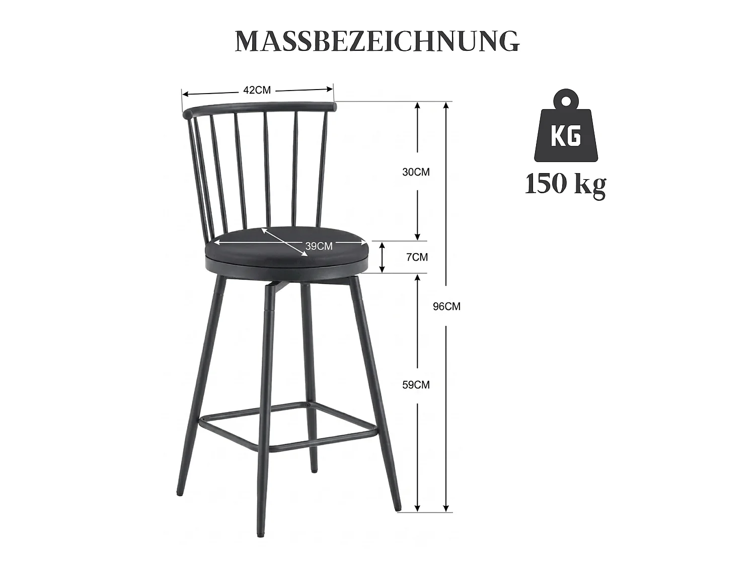 Ensemble de 2 tabourets de bar industriels avec dossier Windsor et siège pivotant à 360°