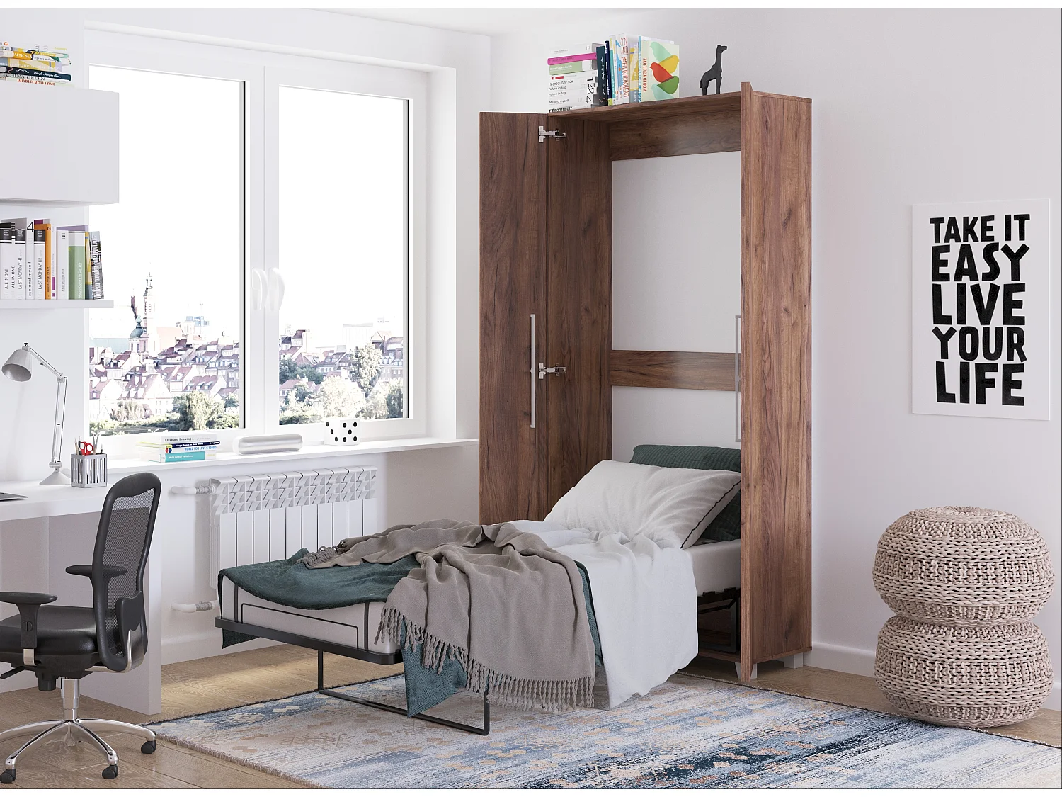 Letto a scomparsa verticale TEDDY 90 x 200 cm rovere craft tobacco con rete