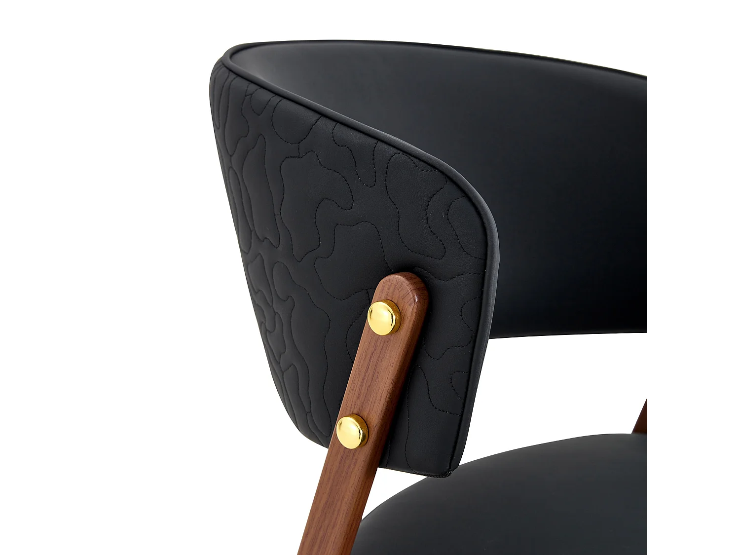 Moderne Eetkamerstoelen met Gebogen Gewatteerde Rugleuning, PU Bekleding en Metalen Poten, Set van 2