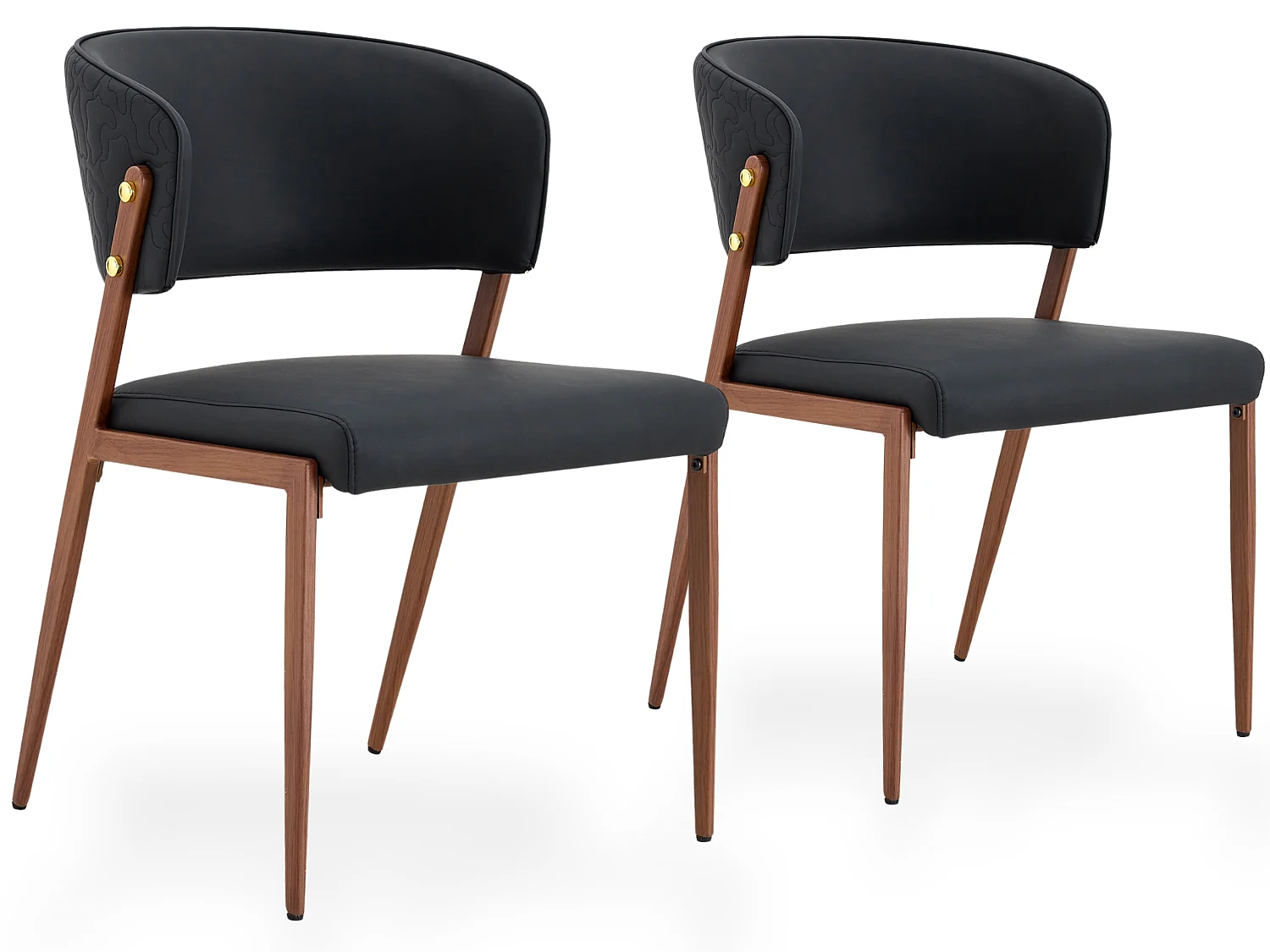 Moderne Eetkamerstoelen met Gebogen Gewatteerde Rugleuning, PU Bekleding en Metalen Poten, Set van 2
