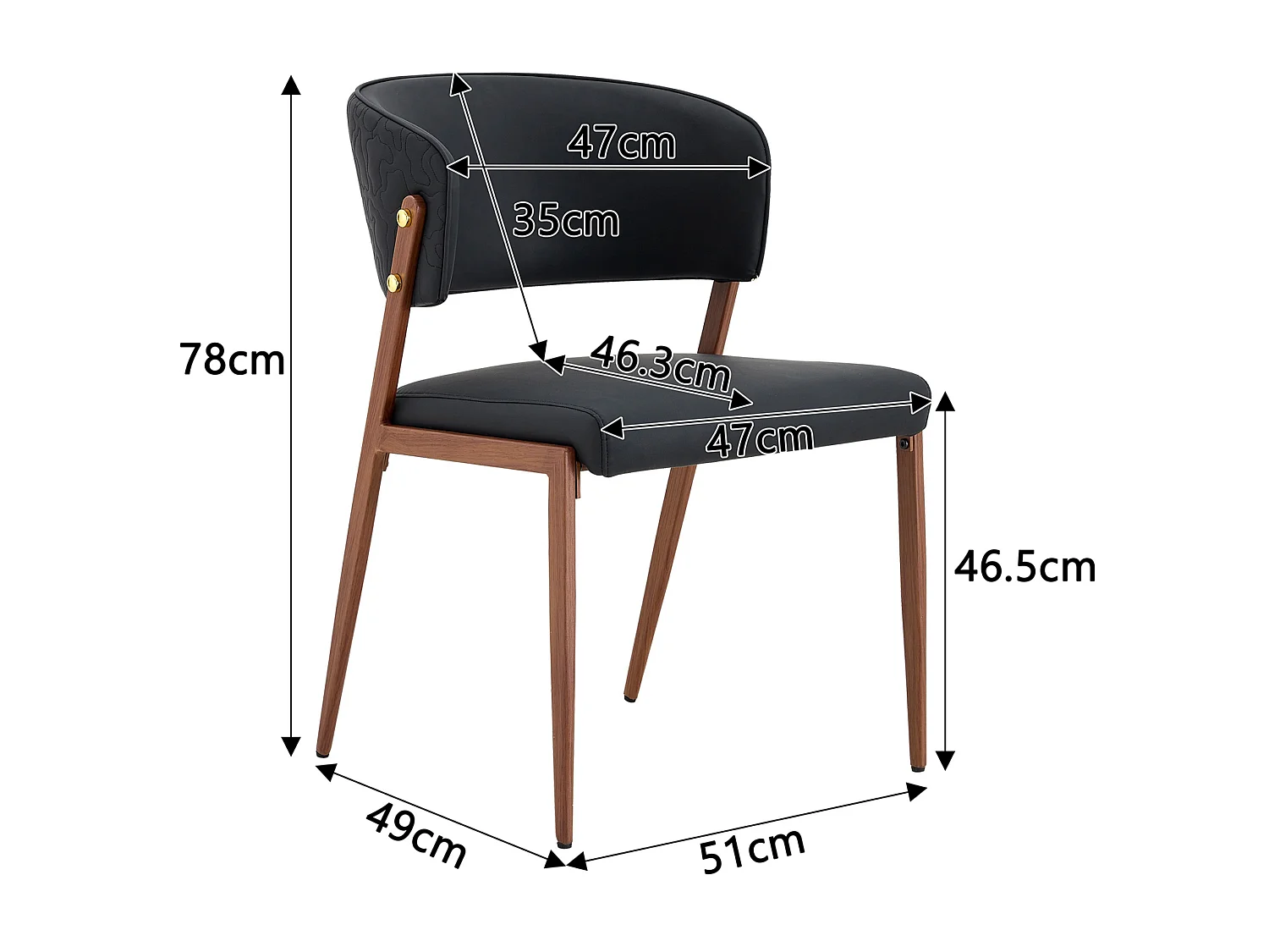 Moderne Eetkamerstoelen met Gebogen Gewatteerde Rugleuning, PU Bekleding en Metalen Poten, Set van 2