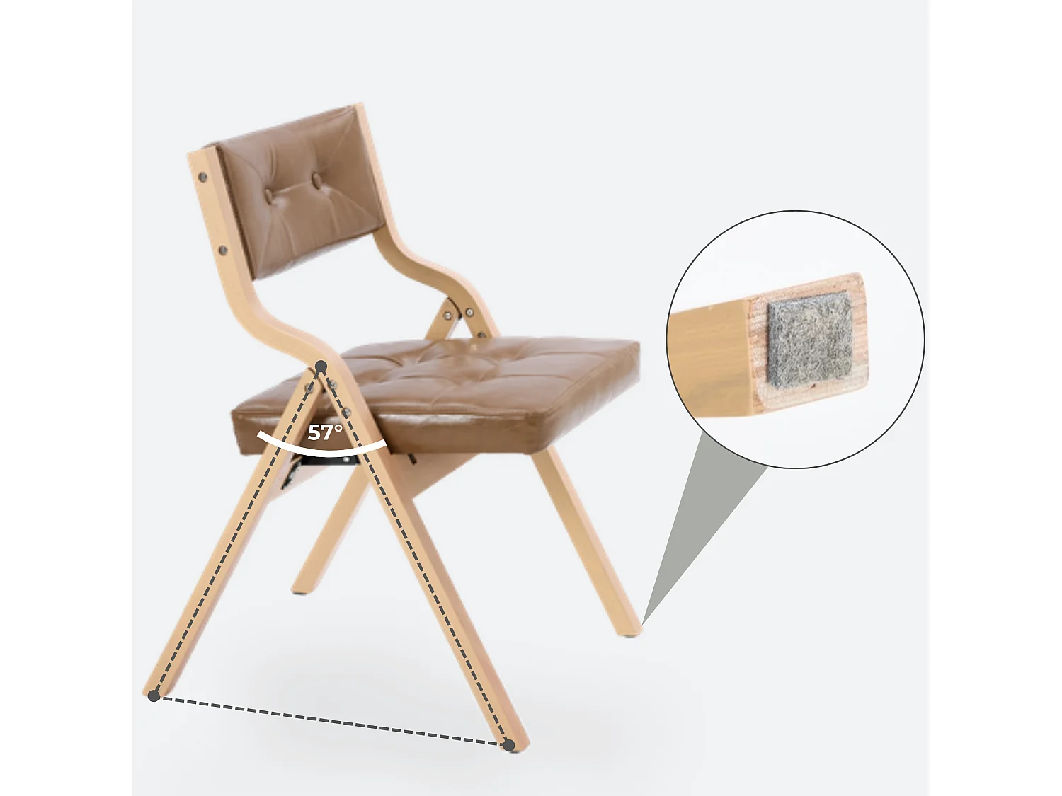 Chaises Pliantes Vintage en Similicuir 2 Pièces avec Cadre en Bois Courbé et Capitonnage Boutonné