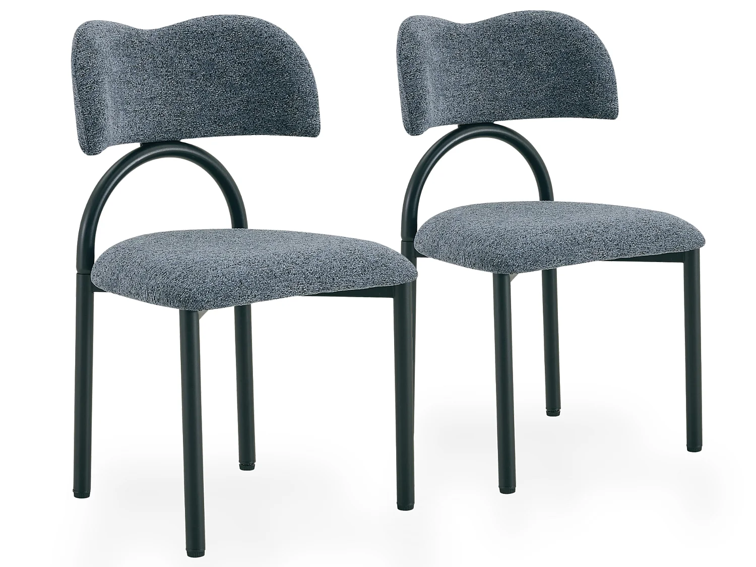 Moderne Gestoffeerde Eetkamerstoelen met Gebogen Rugleuning en Metalen Poten, Set van 2