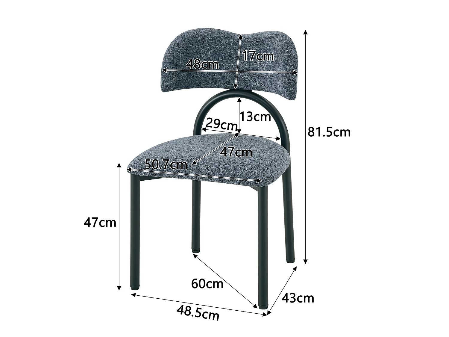 Moderne Gestoffeerde Eetkamerstoelen met Gebogen Rugleuning en Metalen Poten, Set van 2