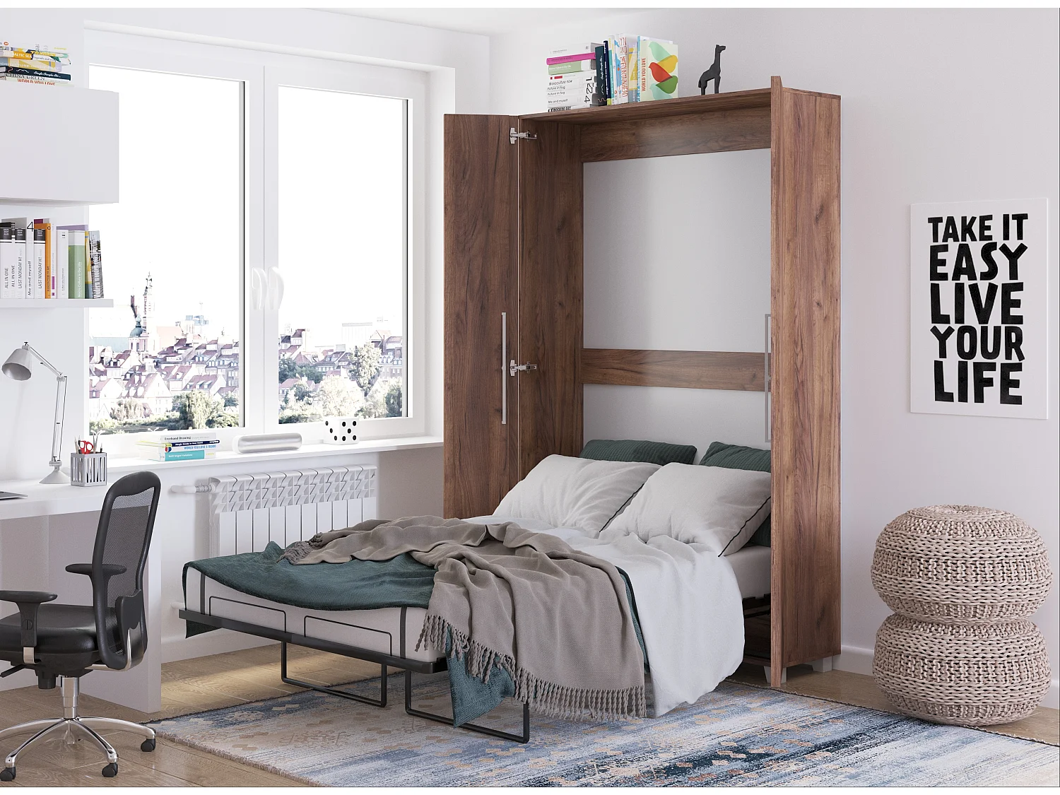 Lit escamotable vertical TEDDY 120 x 200 cm chêne craft tobacco avec sommier
