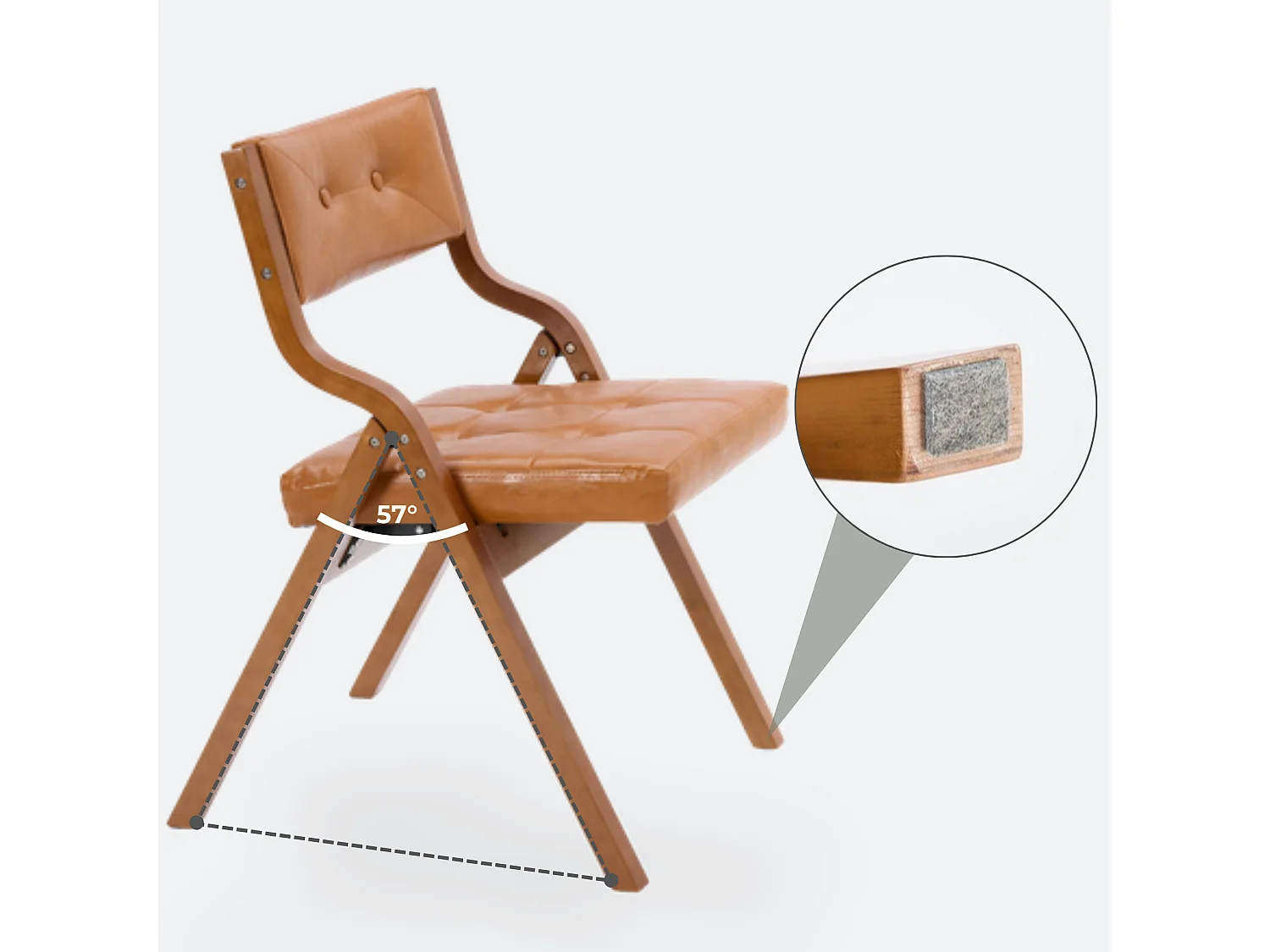 Chaises pliantes avec rembourrage en PU, structure en bois courbé, capitonnage à boutons et capacité de charge de 130 kg – lot de 2