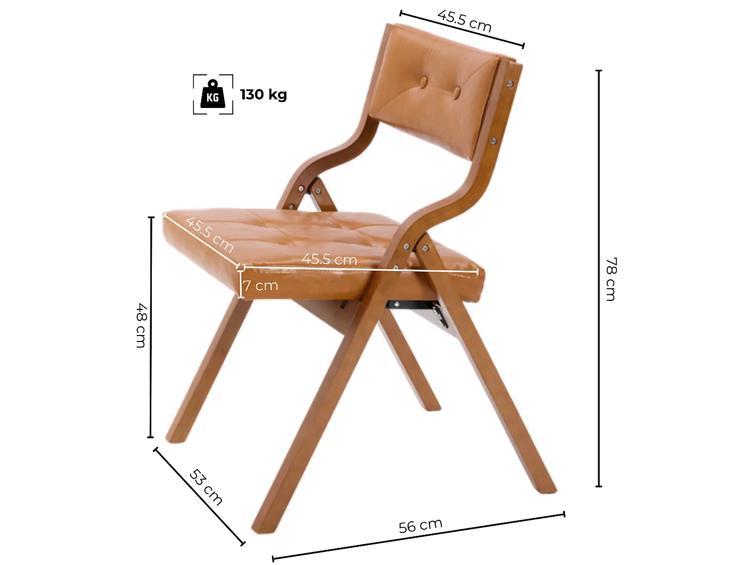 Chaises pliantes avec rembourrage en PU, structure en bois courbé, capitonnage à boutons et capacité de charge de 130 kg – lot de 2