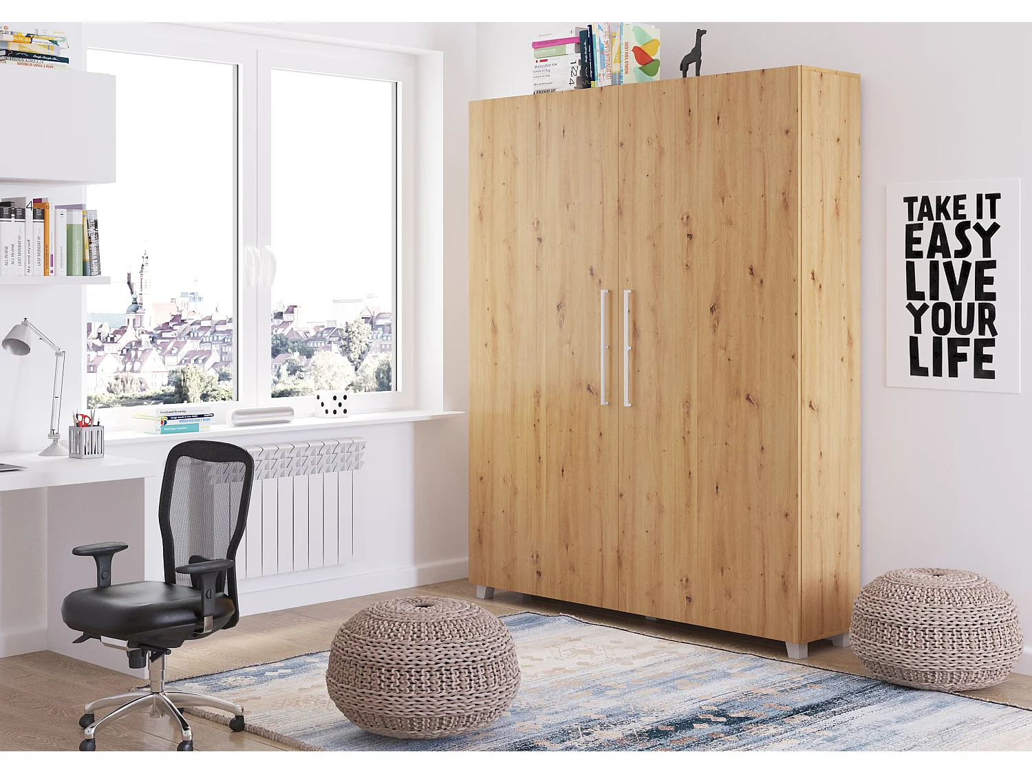 Lit escamotable vertical TEDDY 160 x 200 cm chêne artisan avec sommier
