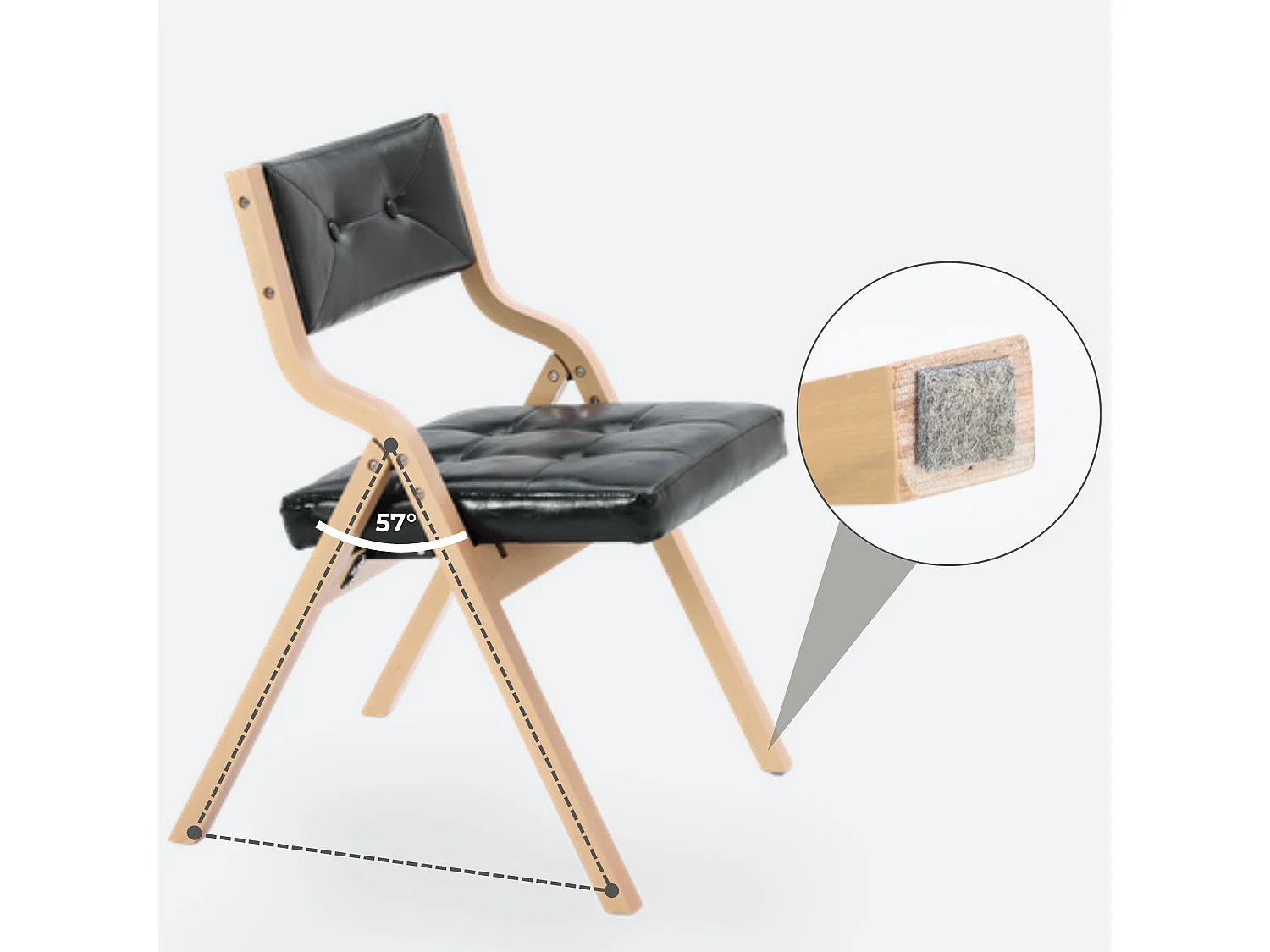 Vintage PU Leren Vouwstoelen 2-Delig Set met Gebogen Houten Frame en Knopenstiksel