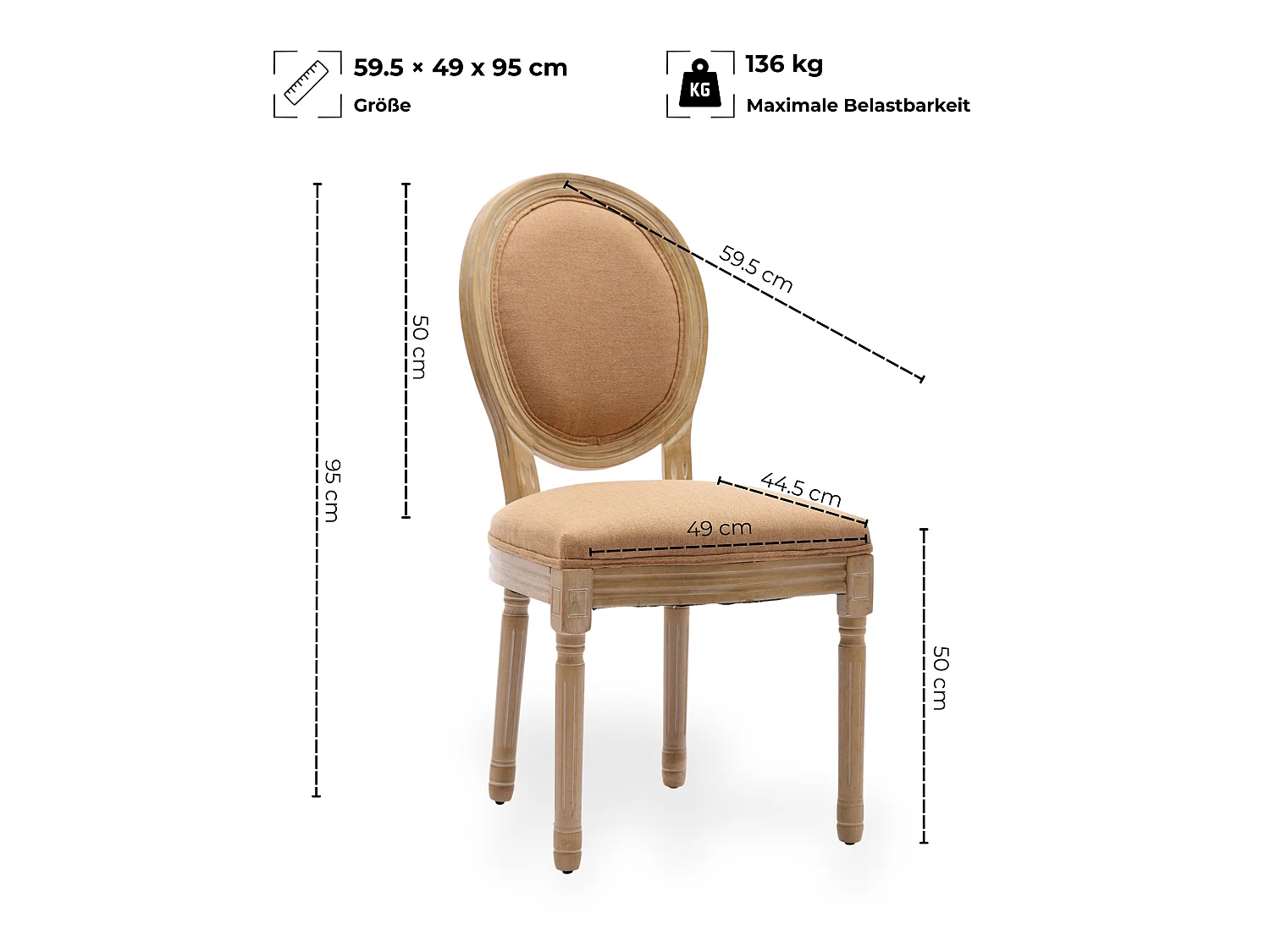 Franse Vintage Linnen Eetkamerstoelen, Set van 2 - Elegant Ontwerp, Zacht Gevoel, Stevige Constructie