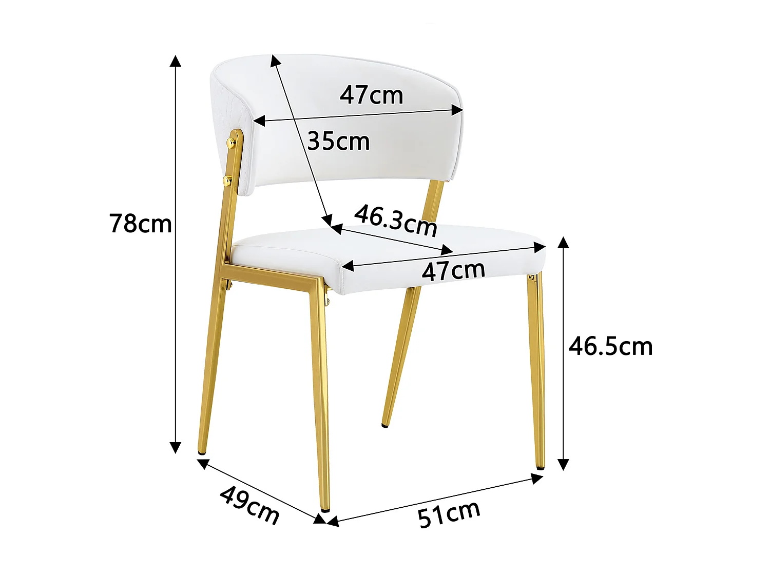 Ensemble de 2 chaises de salle à manger modernes avec dossier rembourré courbé, revêtement en PU et pieds en métal