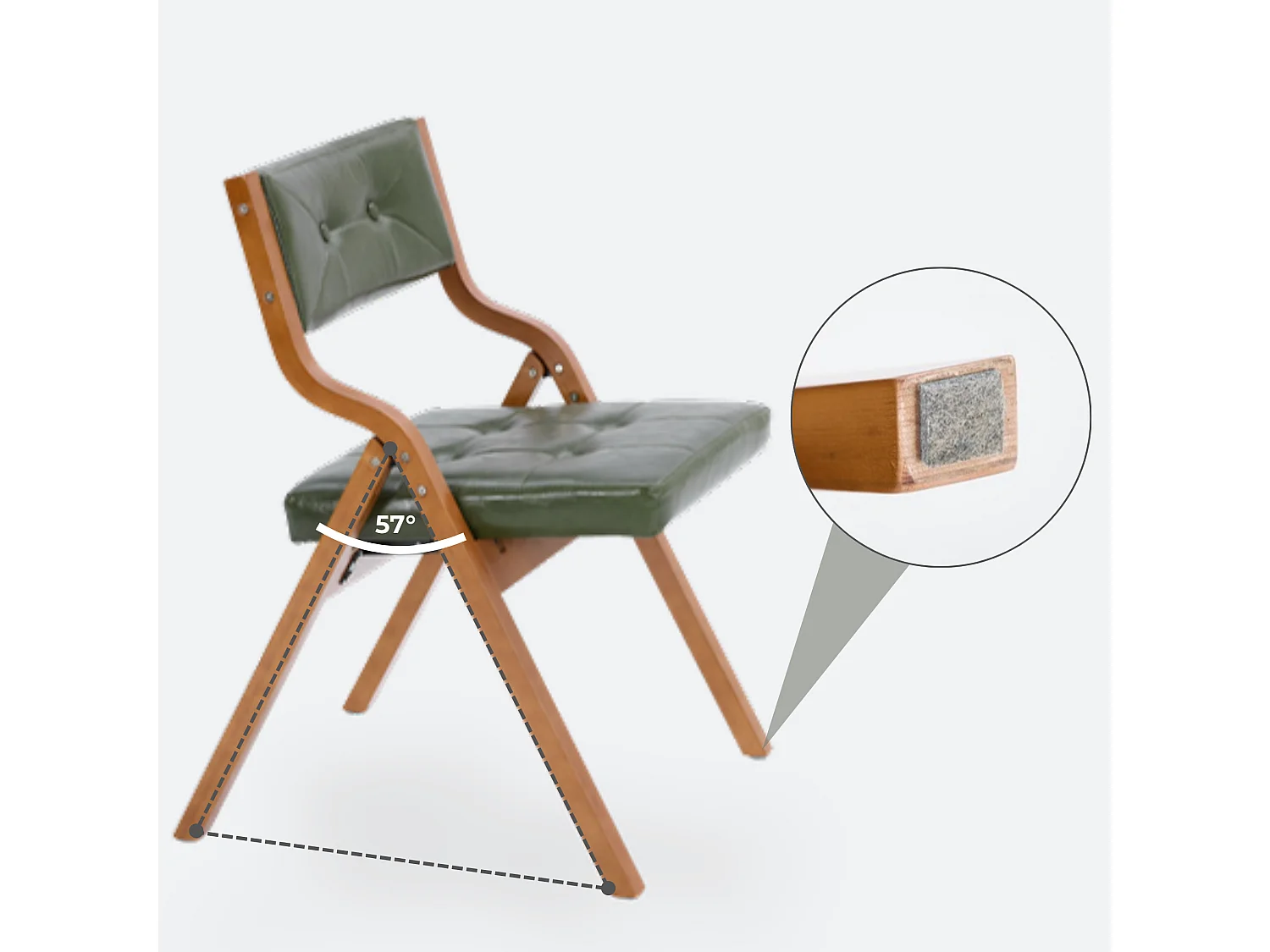 Chaises Pliantes Vintage en Similicuir 2 Pièces avec Cadre en Bois Courbé et Capitonnage Boutonné