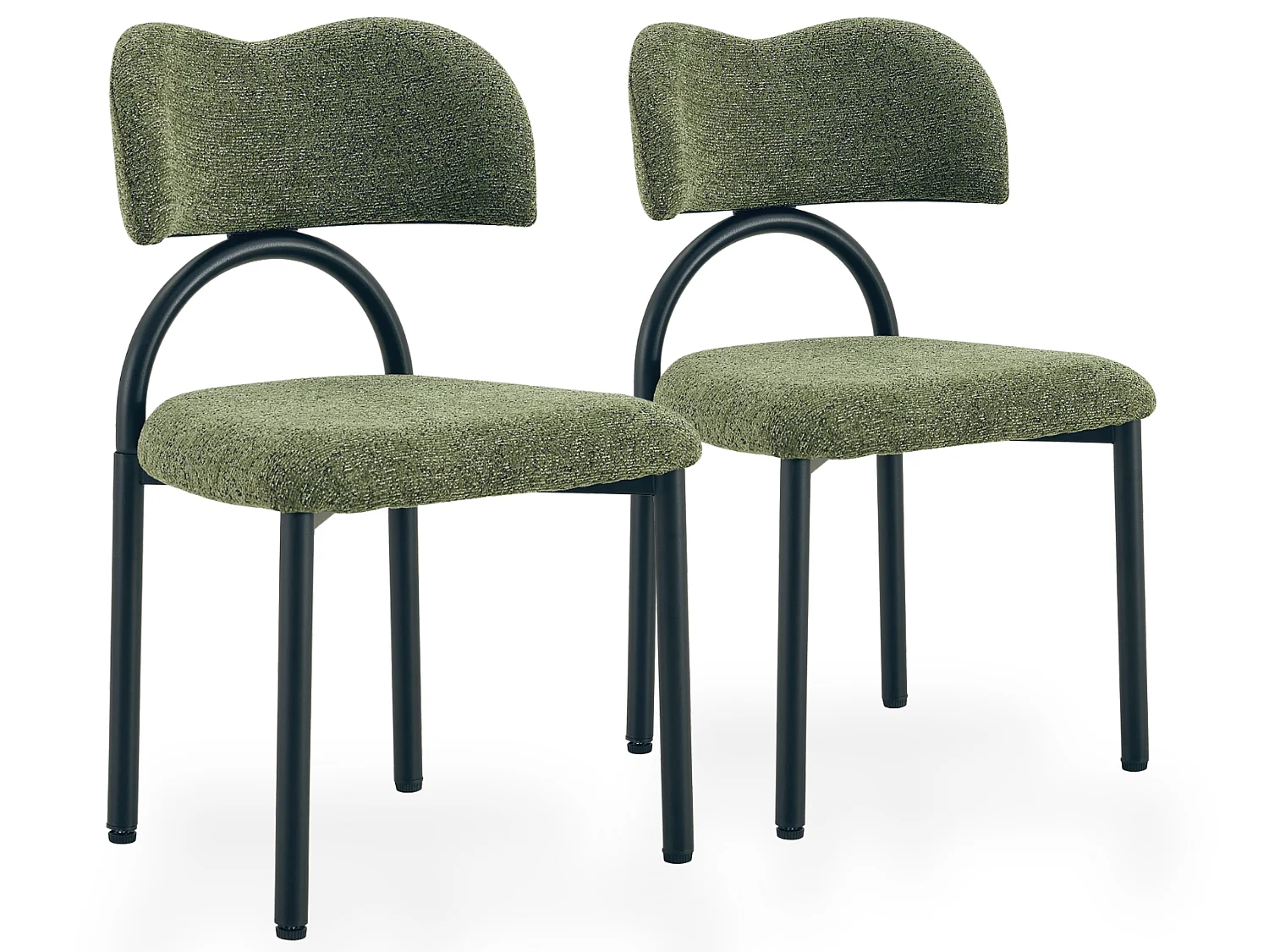 Moderne Gestoffeerde Eetkamerstoelen met Gebogen Rugleuning en Metalen Poten, Set van 2