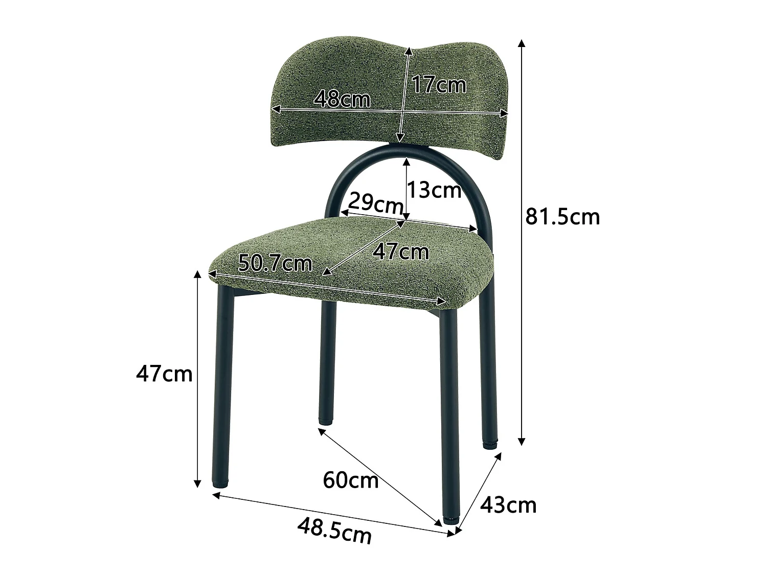 Moderne Gestoffeerde Eetkamerstoelen met Gebogen Rugleuning en Metalen Poten, Set van 2