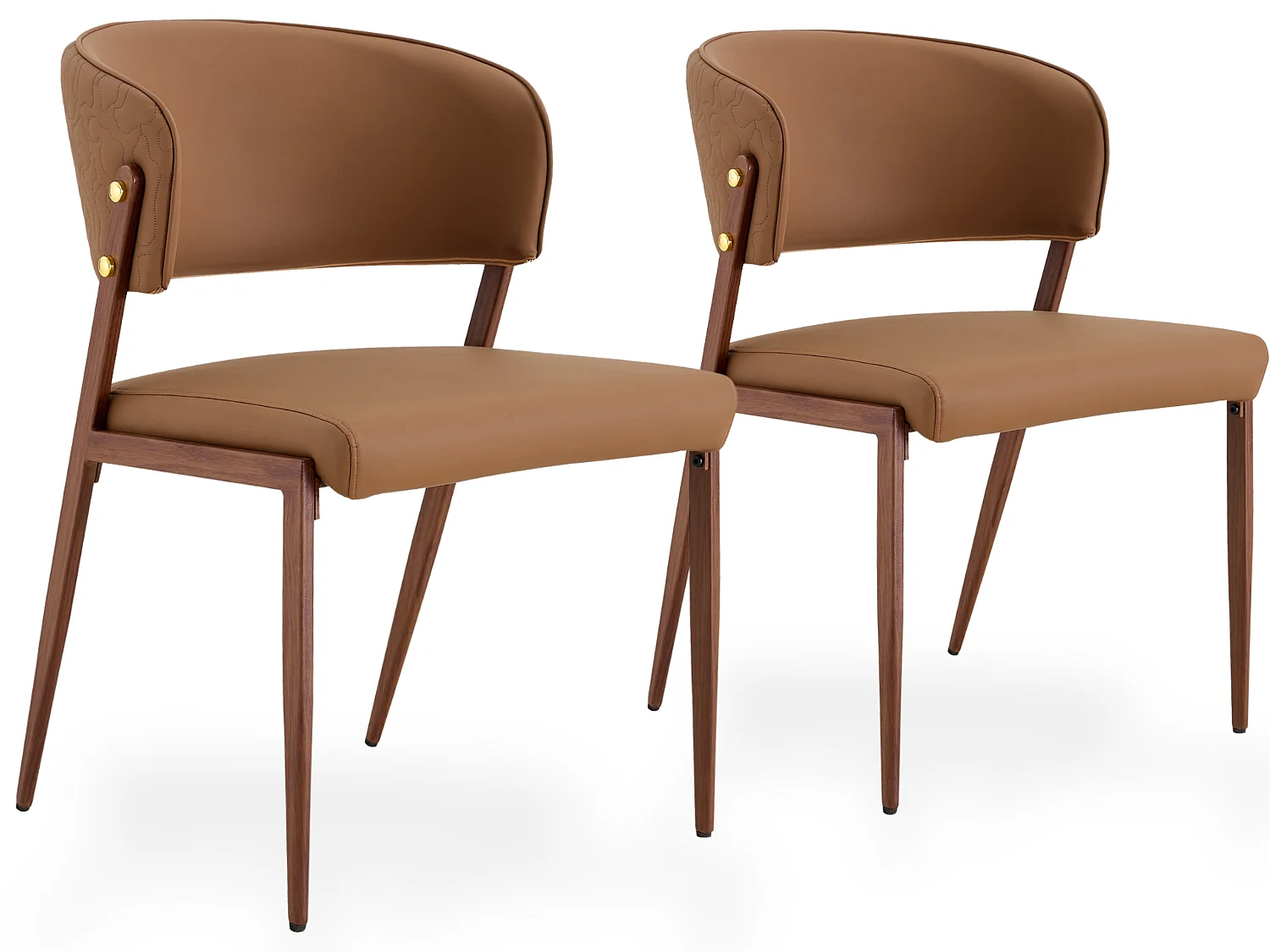 Chaises de salle à manger modernes avec dossier courbé rembourré, revêtement en PU et pieds en métal, ensemble de 2