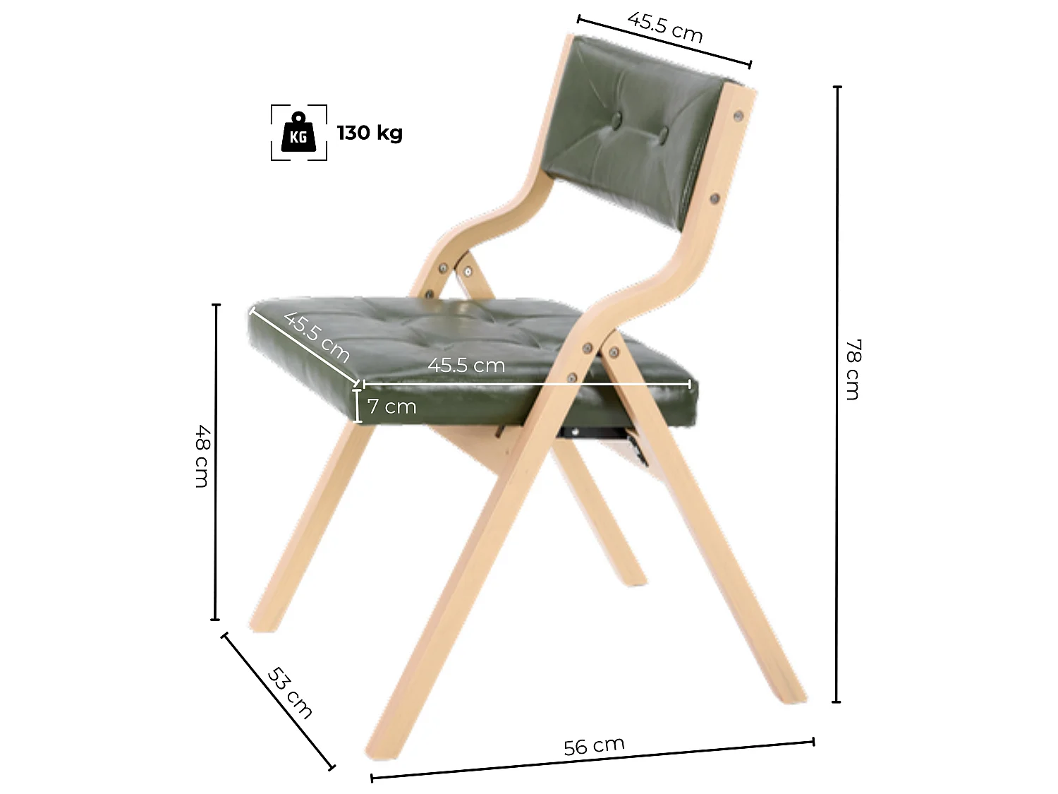 Ensemble de 2 Chaises Pliantes en Similicuir Vintage avec Cadre en Bois Courbé et Capitonnage à Boutons