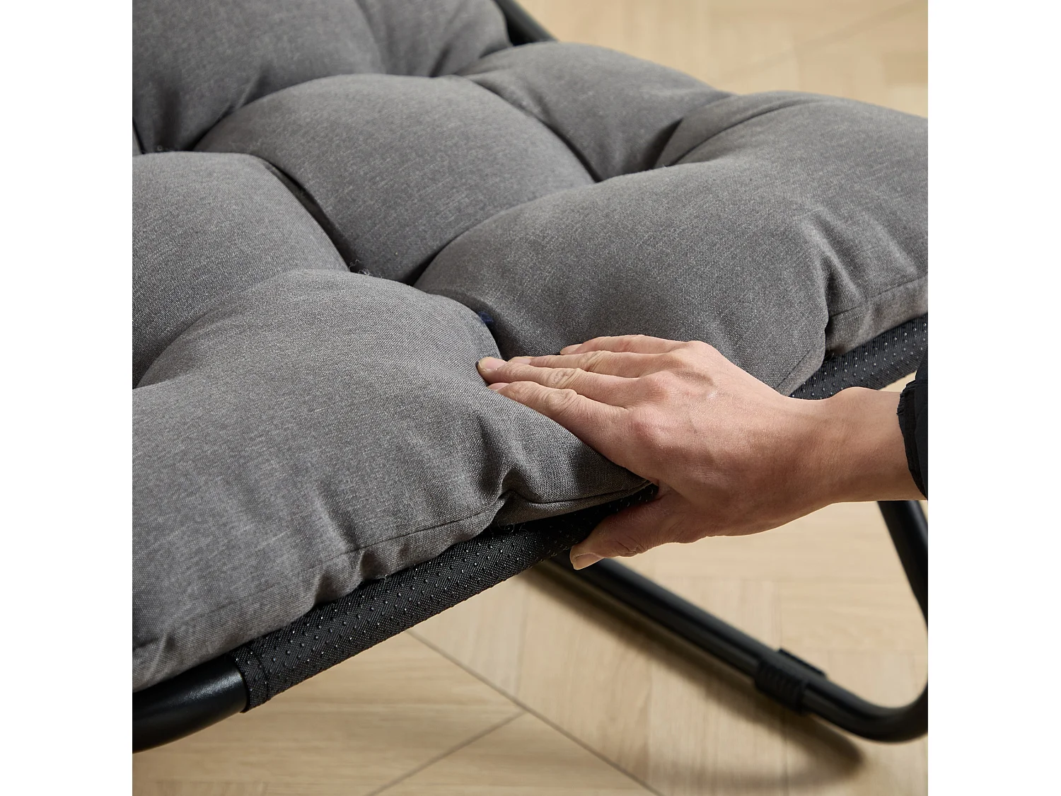 Fauteuil de salon d'extérieur avec repose-pieds ottoman, rembourrage épais et siège respirant - Style moderne gris