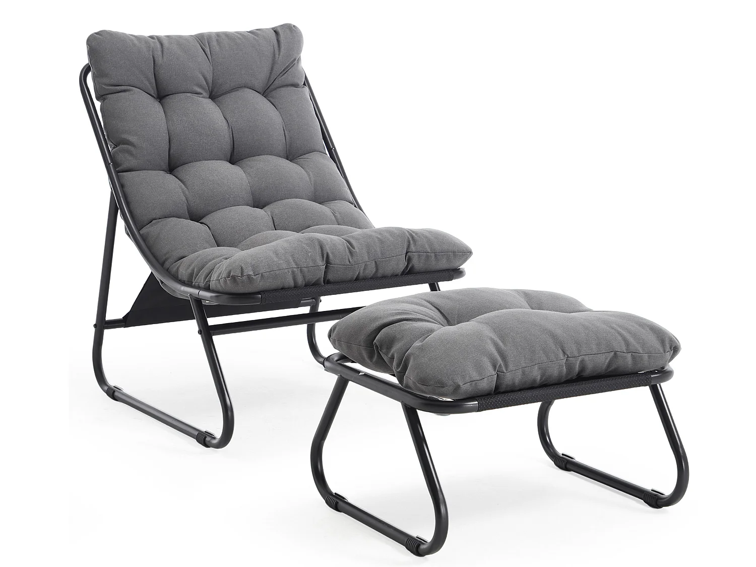 Fauteuil de salon d'extérieur avec repose-pieds ottoman, rembourrage épais et siège respirant - Style moderne gris