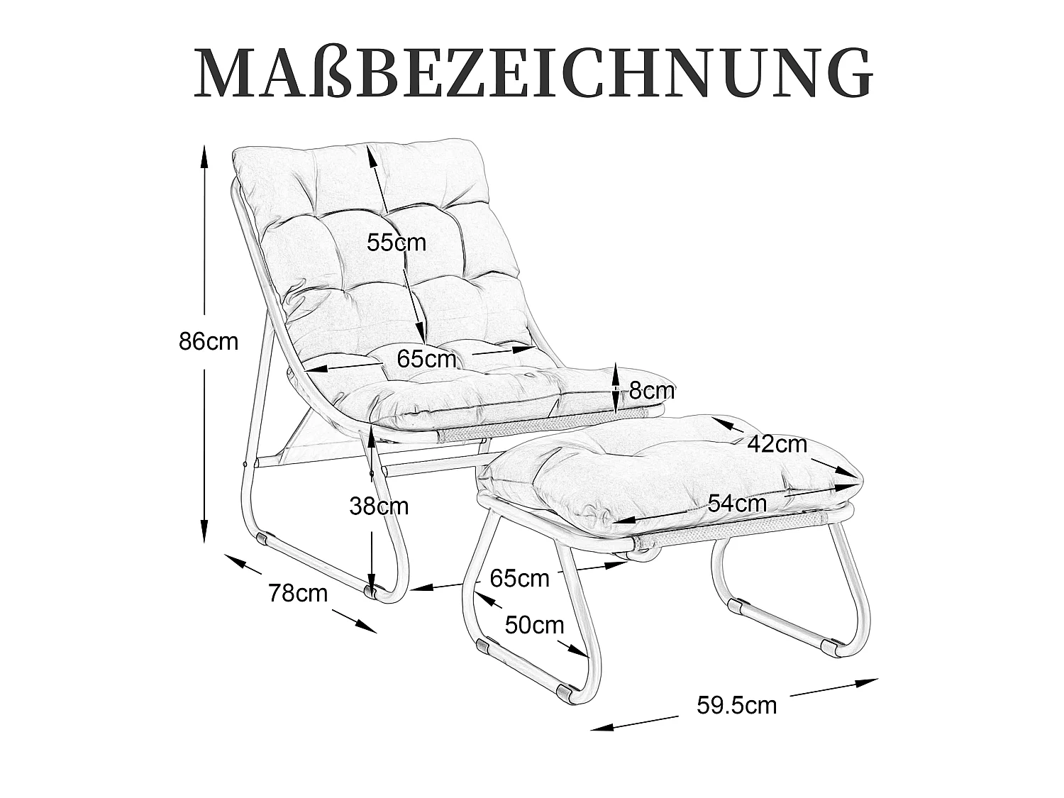 Fauteuil de salon d'extérieur avec repose-pieds ottoman, rembourrage épais et siège respirant - Style moderne gris