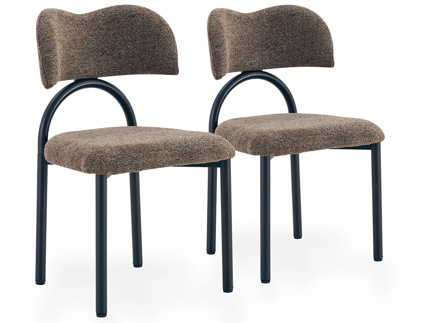 Moderne Gestoffeerde Eetkamerstoelen met Gebogen Rugleuning en Metalen Poten, Set van 2