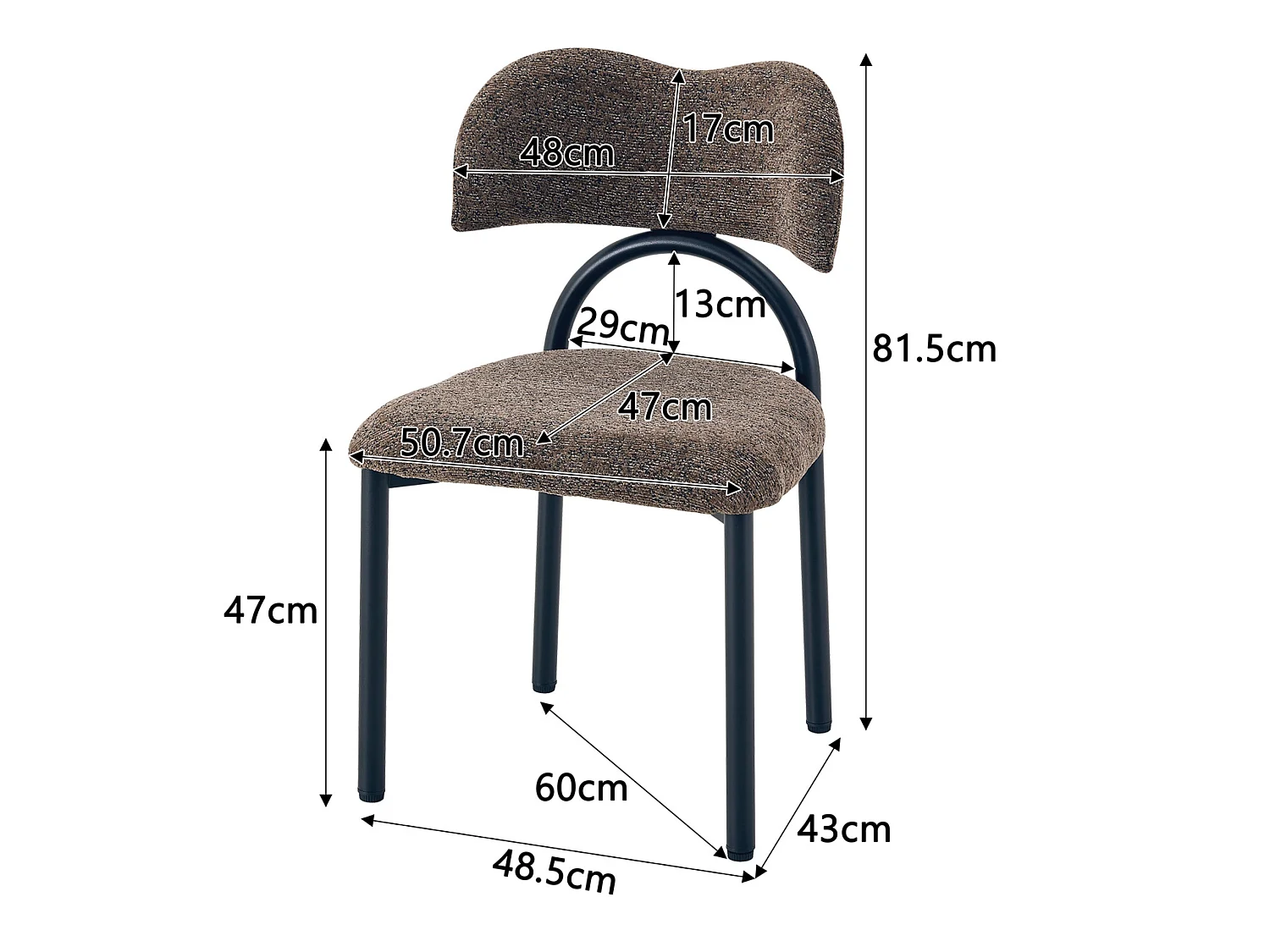 Moderne Gestoffeerde Eetkamerstoelen met Gebogen Rugleuning en Metalen Poten, Set van 2