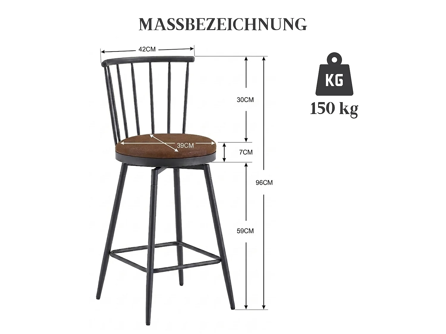 Ensemble de 2 tabourets de bar industriels avec dossier Windsor et assise en simili cuir