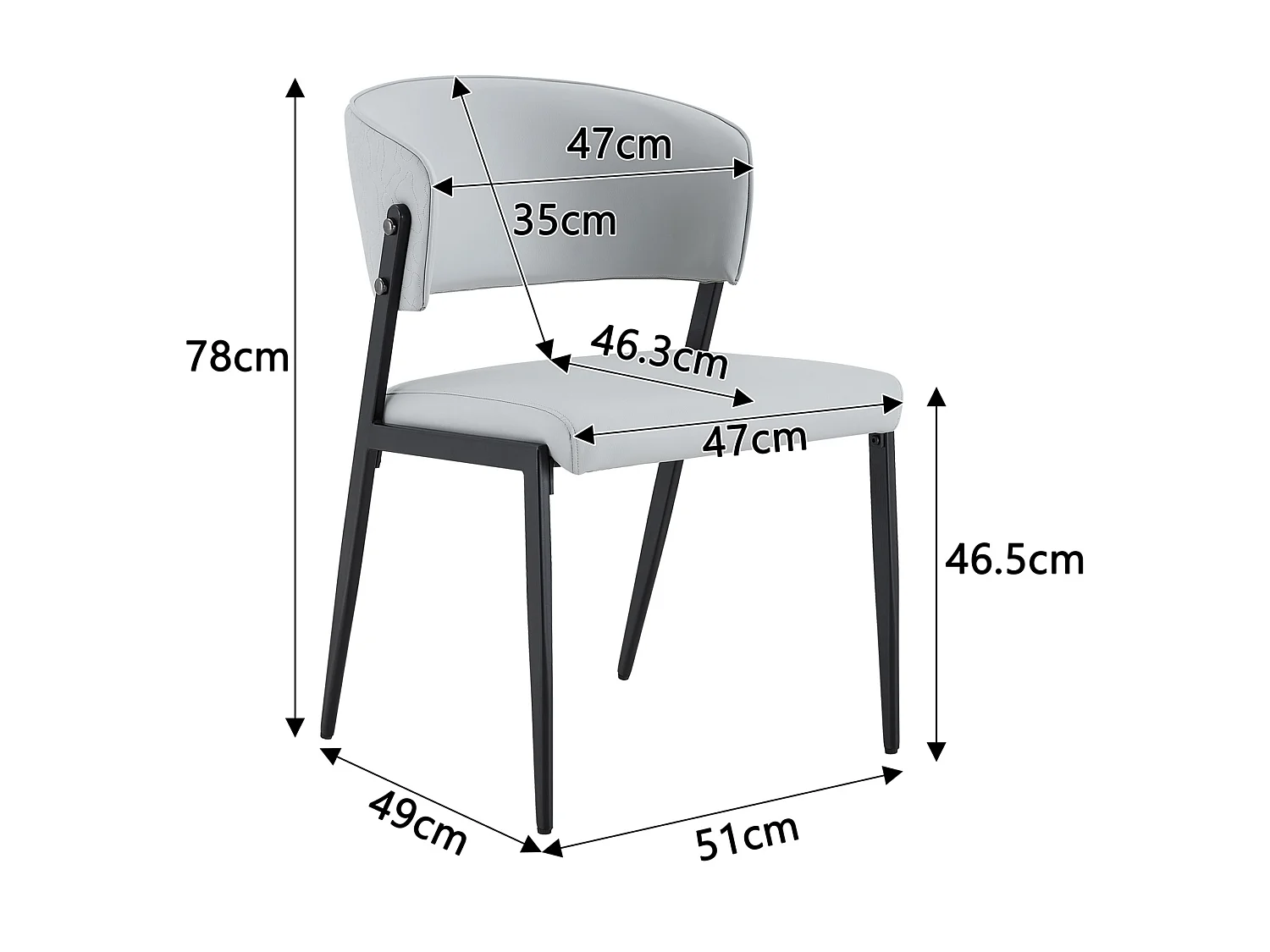 Moderne Eetkamerstoelen met Gebogen Gewatteerde Rugleuning, PU Bekleding en Metalen Poten, Set van 2