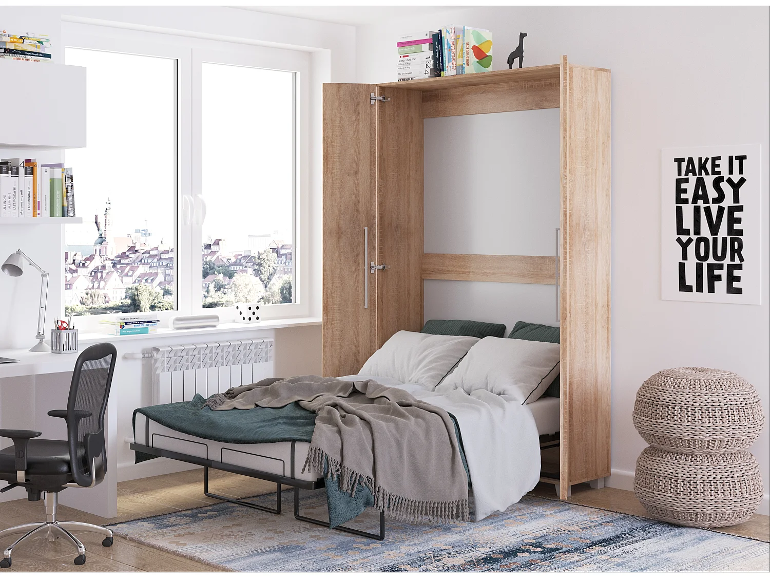Lit escamotable vertical TEDDY 120 x 200 cm chêne sonoma avec sommier