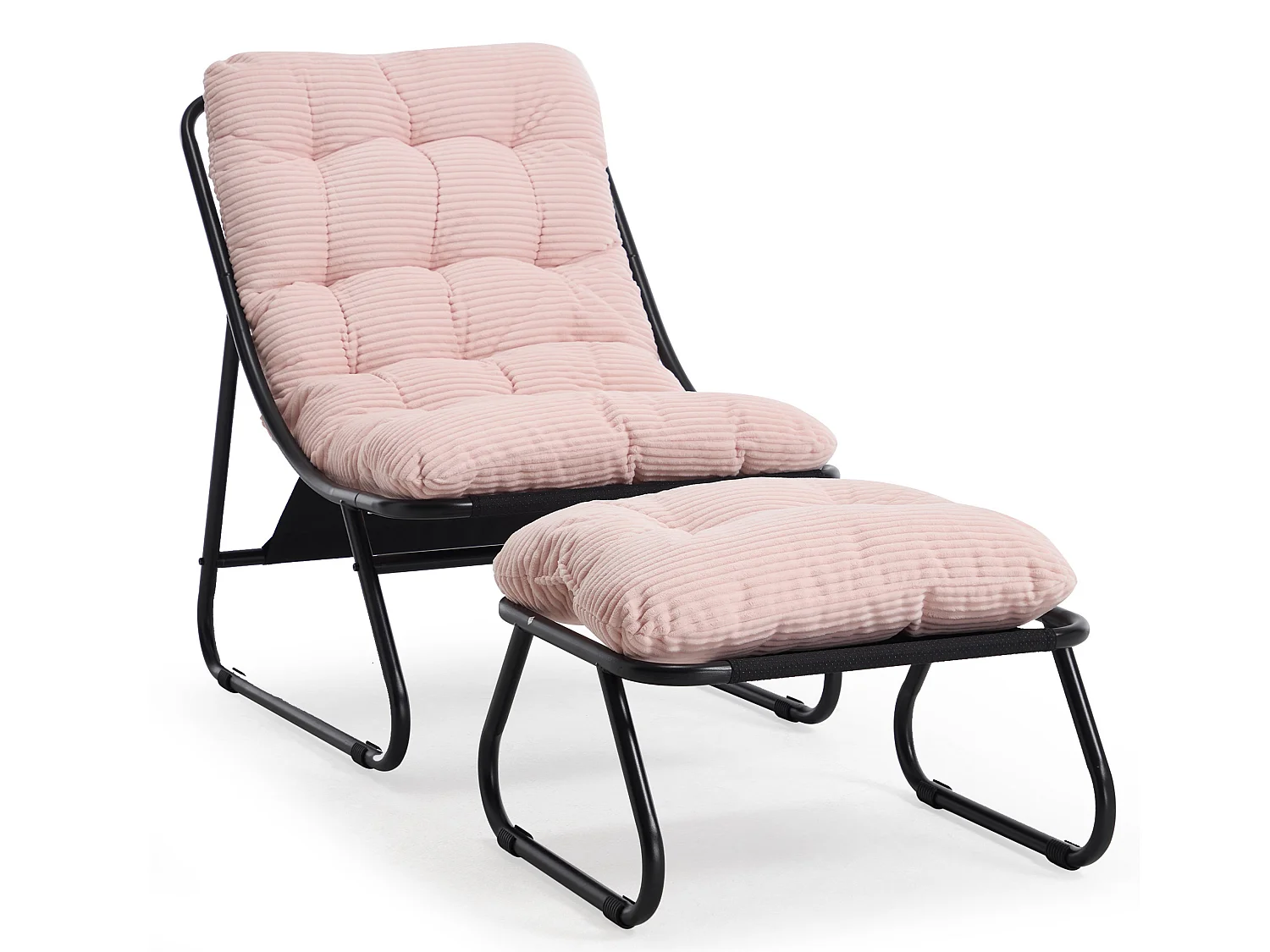 Chaise Longue d'Extérieur avec Repose-Pieds Ottoman, Rembourrage Épais et Siège Respirant - Style Moderne Rose