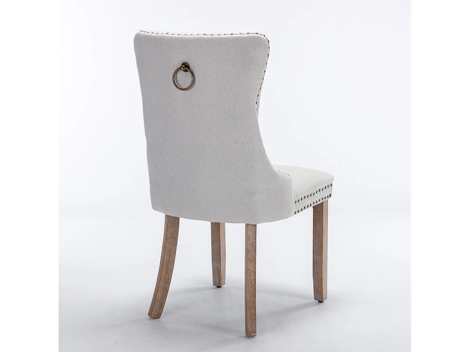 Franse eetkamerstoelen met linnen bekleding, knoopsgat, en massief houten poten, set van 2