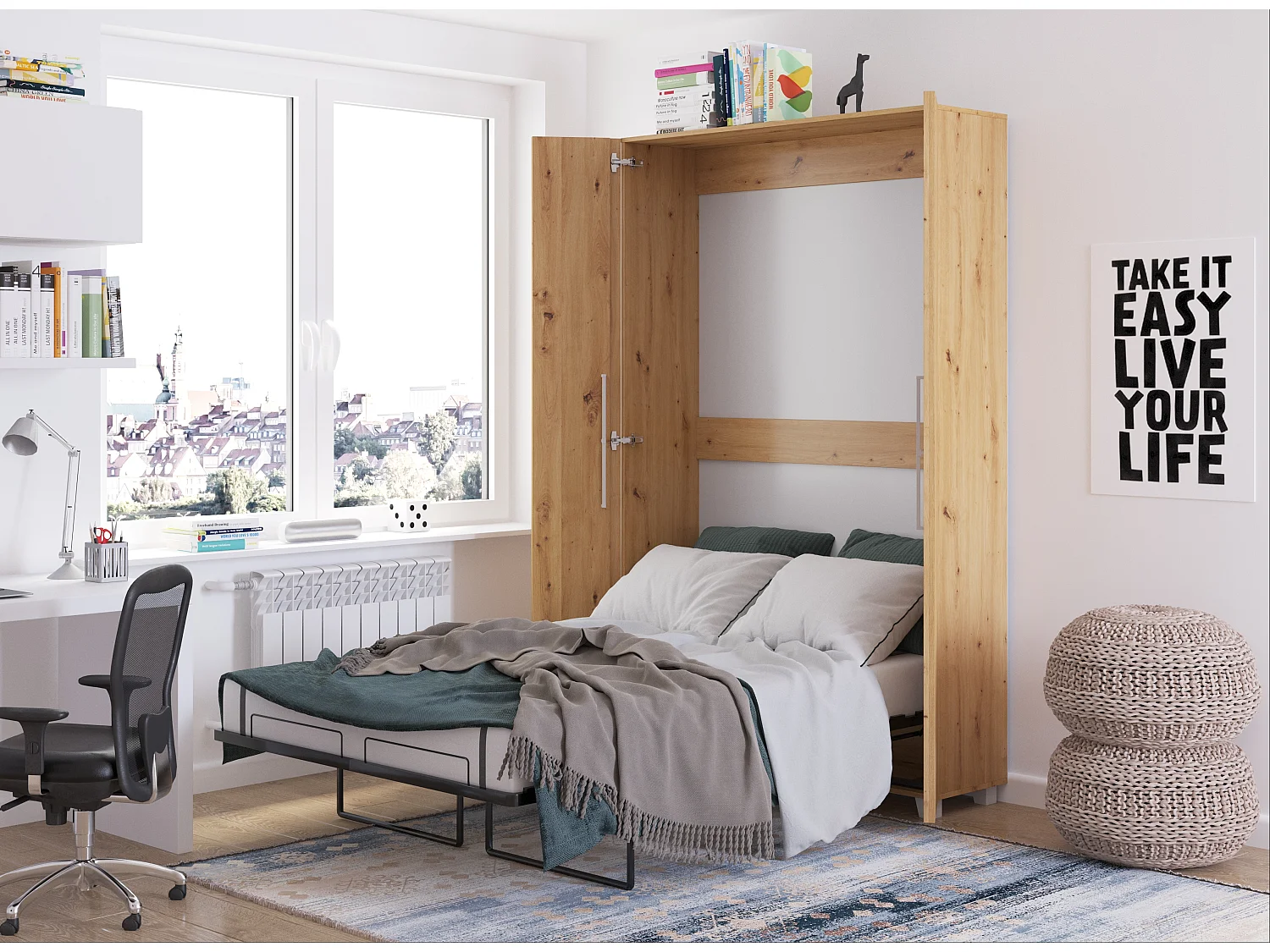 Lit escamotable vertical TEDDY 120 x 200 cm chêne artisan avec sommier