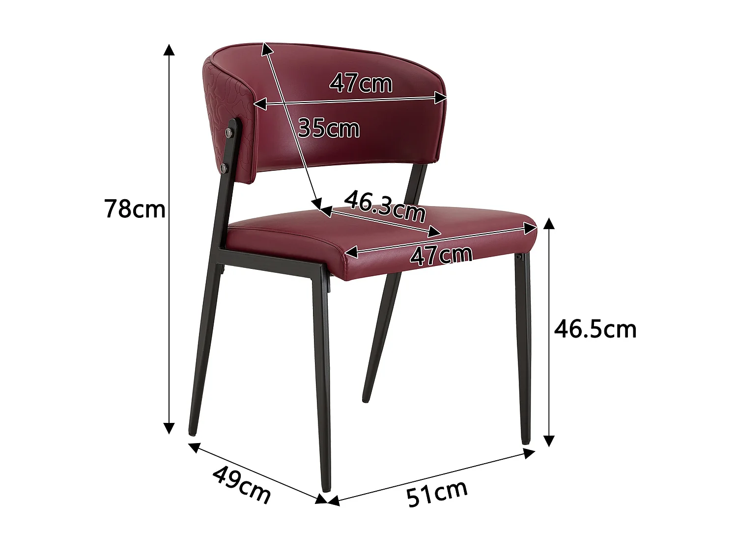 Chaises de Salle à Manger Rembourrées Modernes avec Dossier Courbé, Revêtement en PU et Pieds en Métal, Lot de 2
