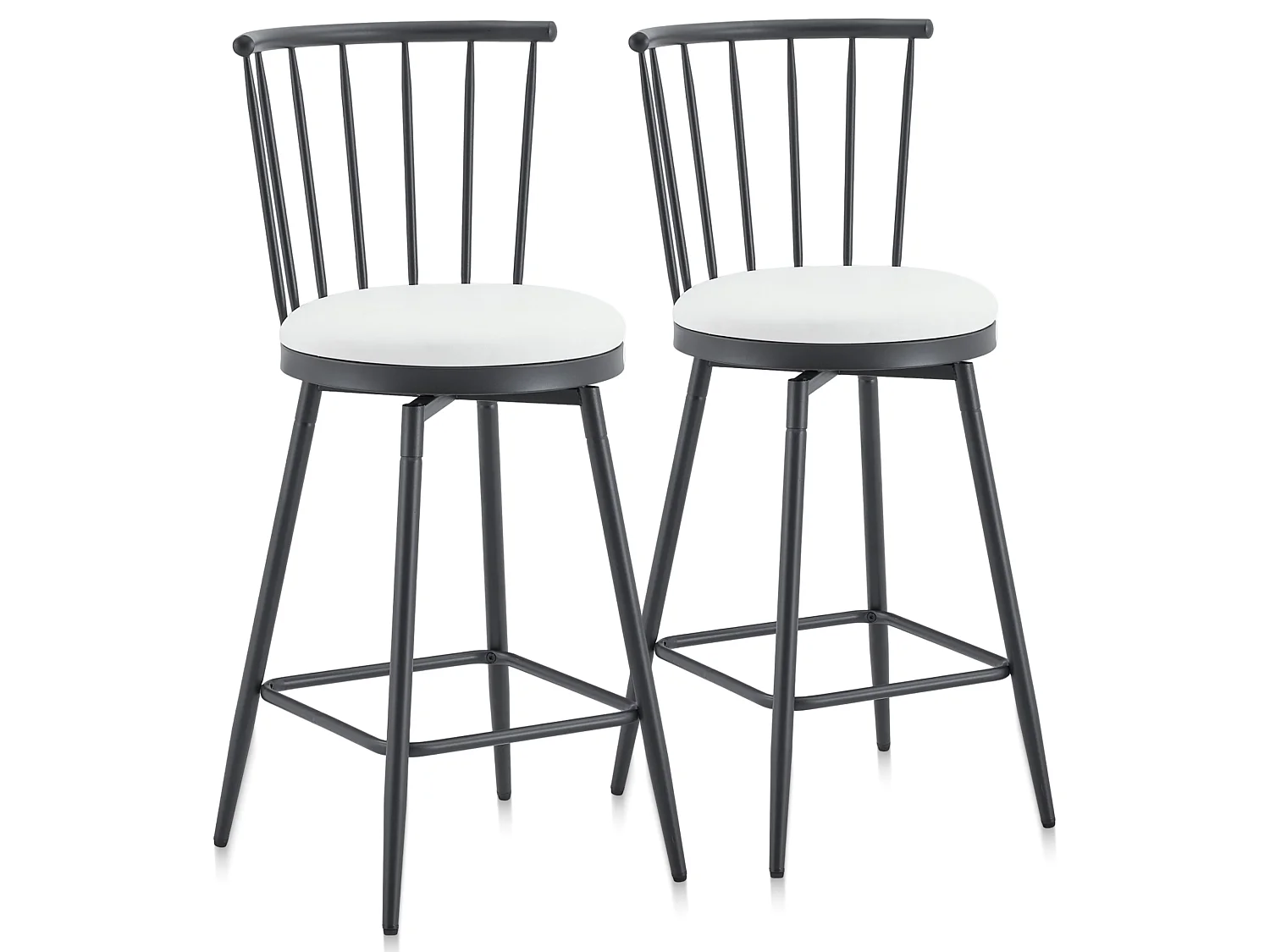 Ensemble de 2 tabourets de bar industriels avec dossier Windsor et siège pivotant à 360°