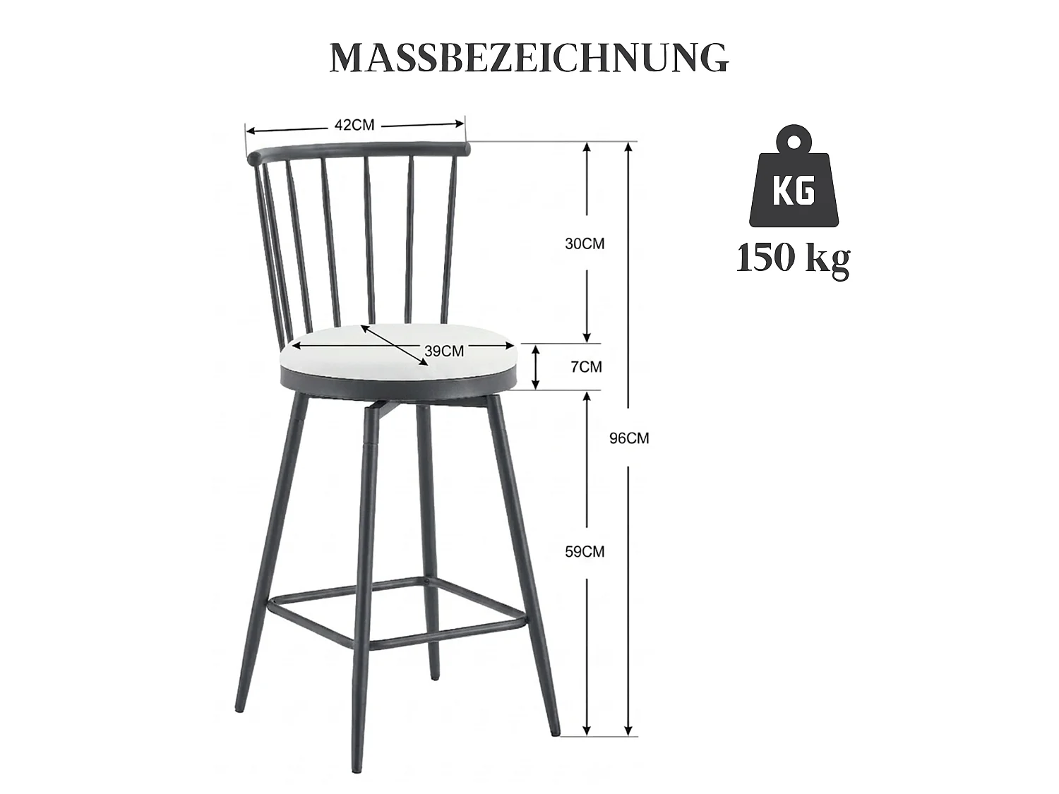 Ensemble de 2 tabourets de bar industriels avec dossier Windsor et siège pivotant à 360°