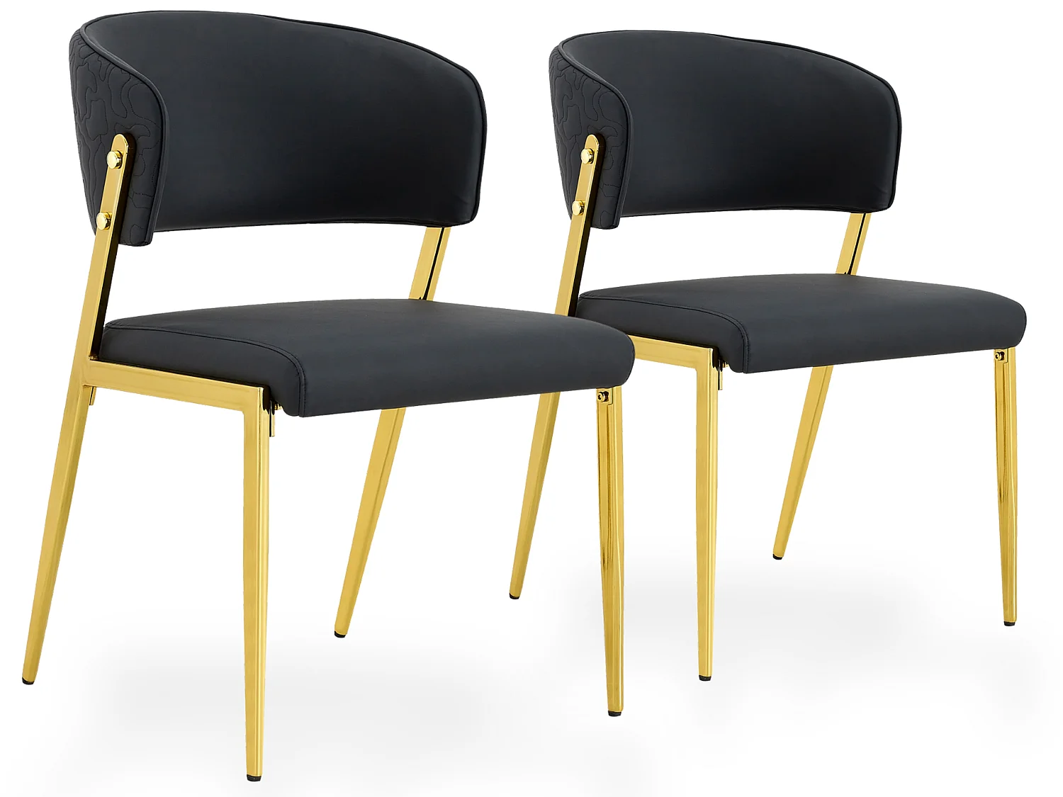 Ensemble de 2 chaises de salle à manger modernes avec dossier rembourré incurvé, revêtement en PU et pieds en métal