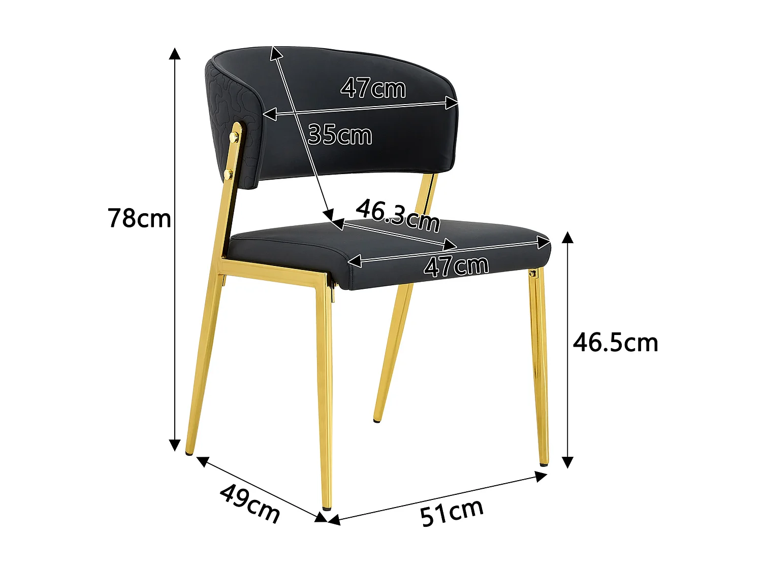 Ensemble de 2 chaises de salle à manger modernes avec dossier rembourré incurvé, revêtement en PU et pieds en métal