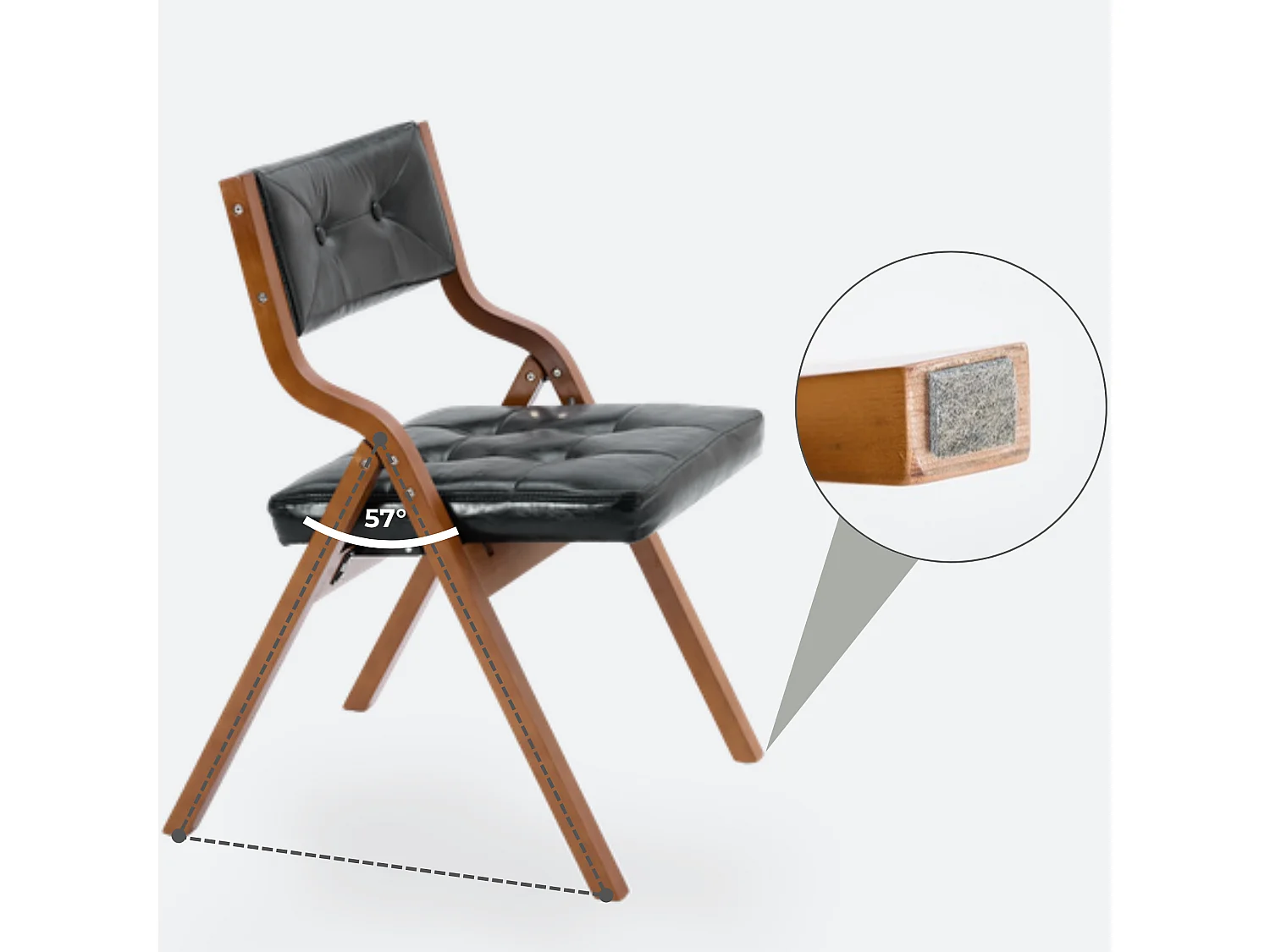 Chaises Pliantes Vintage en Similicuir 2 Pièces avec Cadre en Bois Courbé et Capitonnage